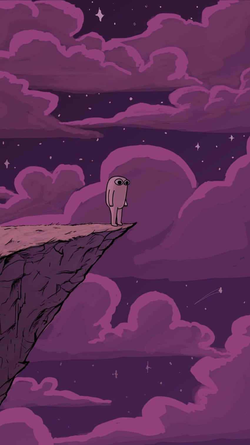 Lonely Cartoon Character Cliff Edge Night Sky Wallpaper