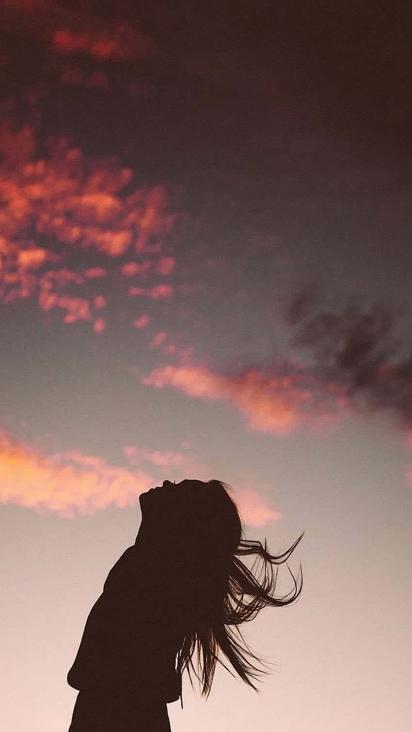Download Silhouette Of A Woman With Her Hair Up In The Air | Wallpapers.com