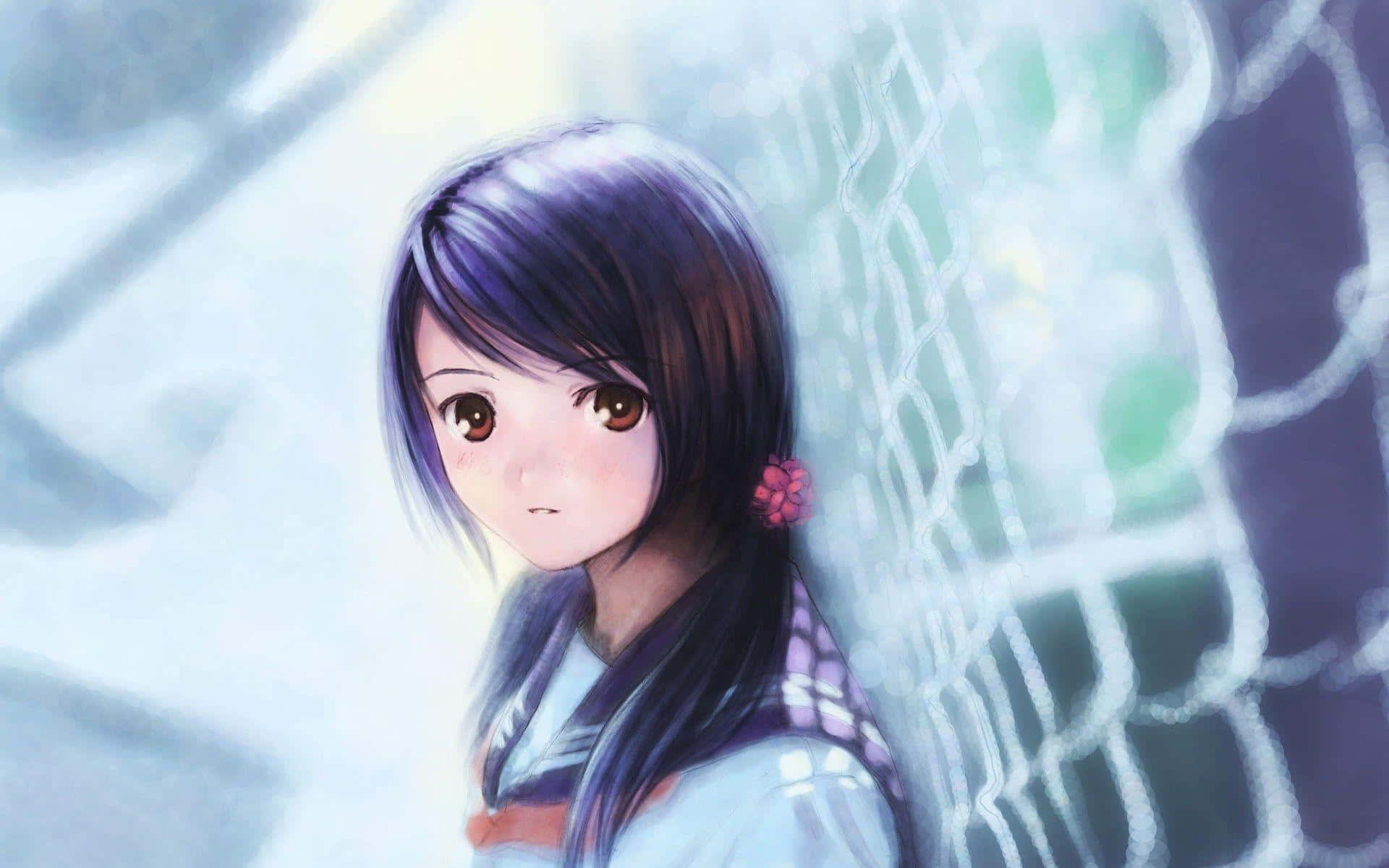 Lonely Pretty Schoolgirl Anime Cartoon Wallpaper