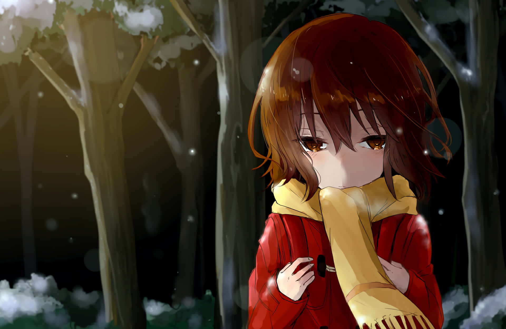 Lonely Winter Moment Anime Style Wallpaper