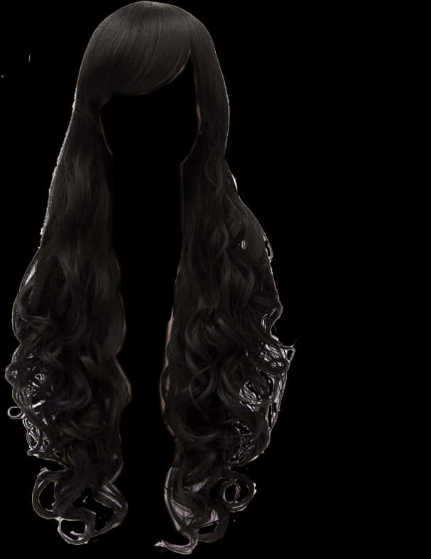 Long Black Curly Wig PNG