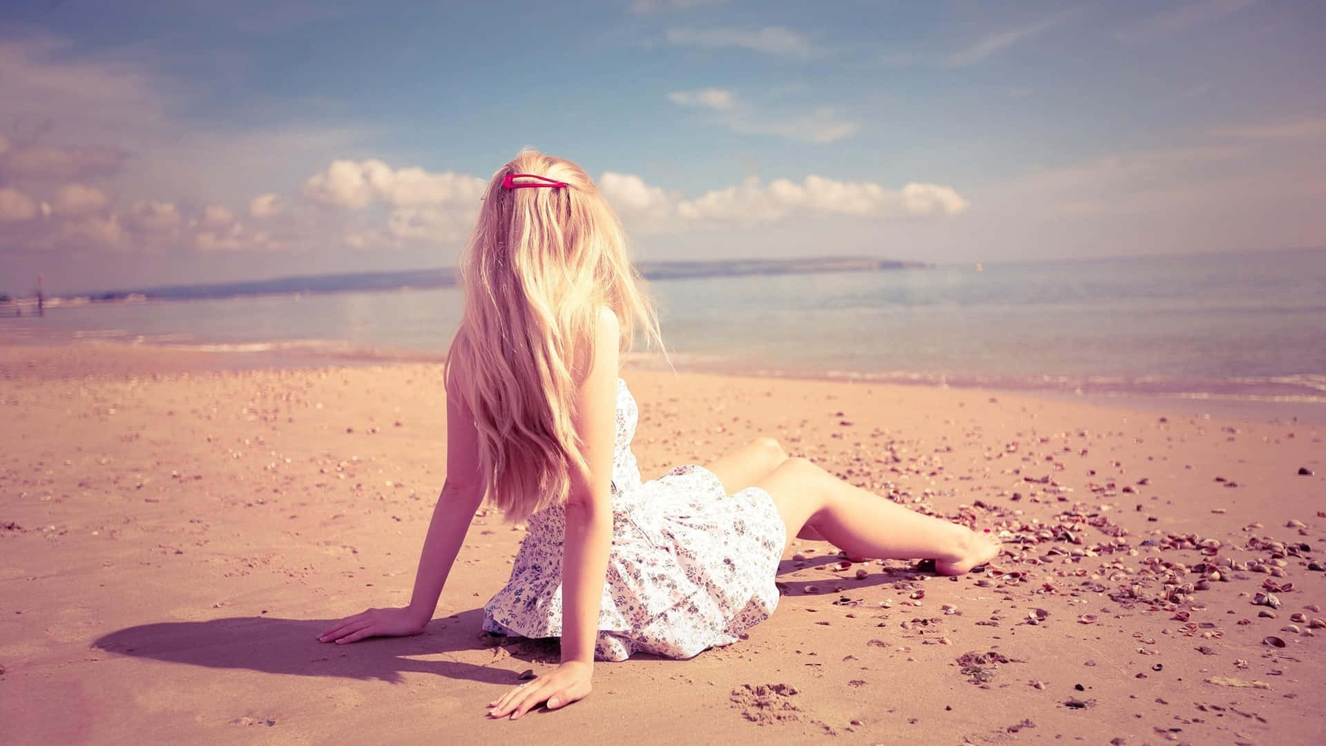 Long Blonde Haired Girl On Beach Picture