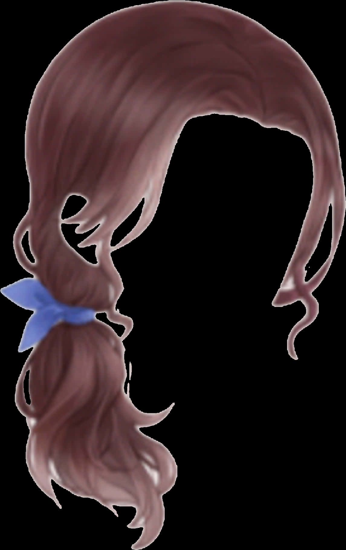 Long Brown Hairwith Blue Bow PNG