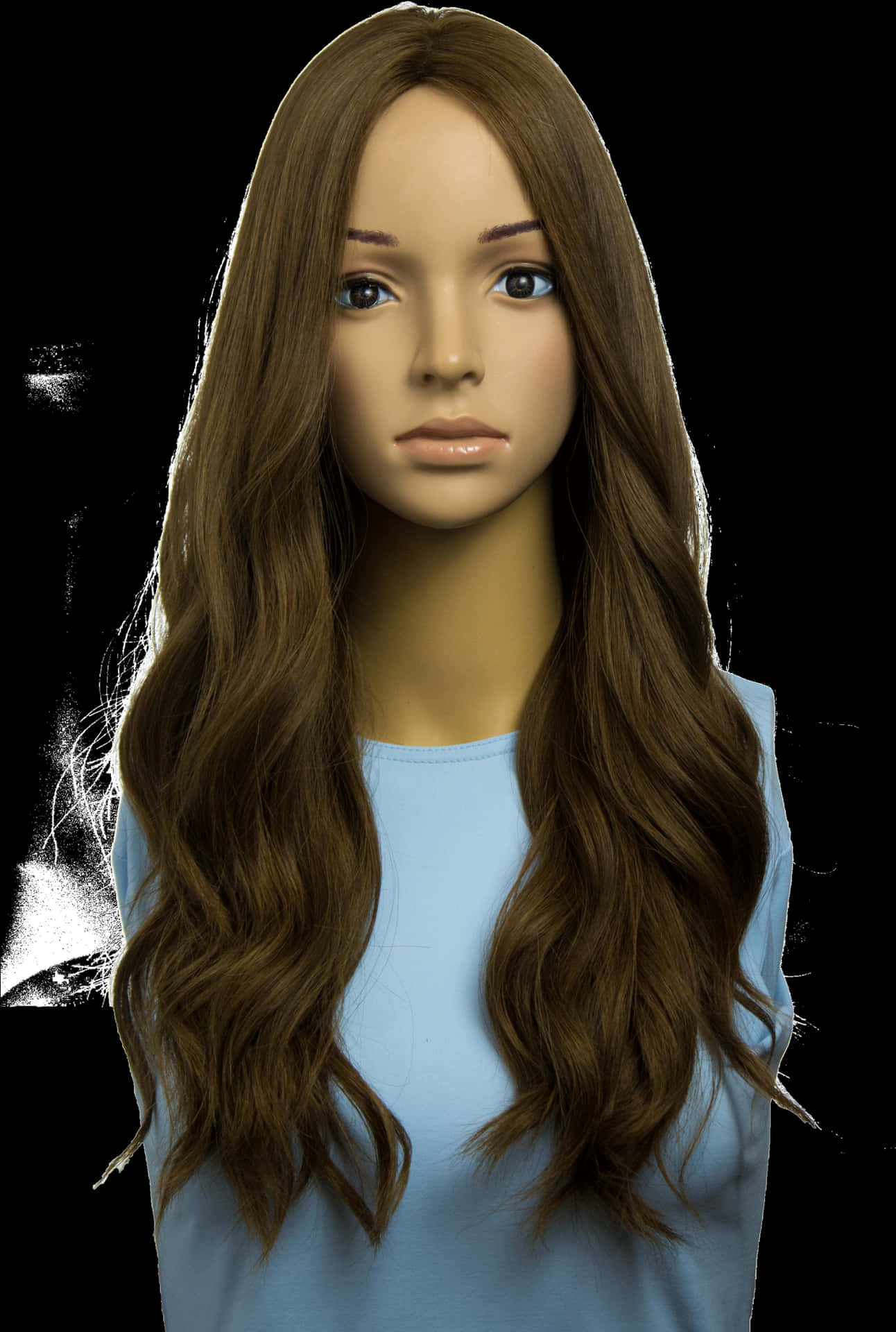 Long Brown Wavy Wig Mannequin PNG