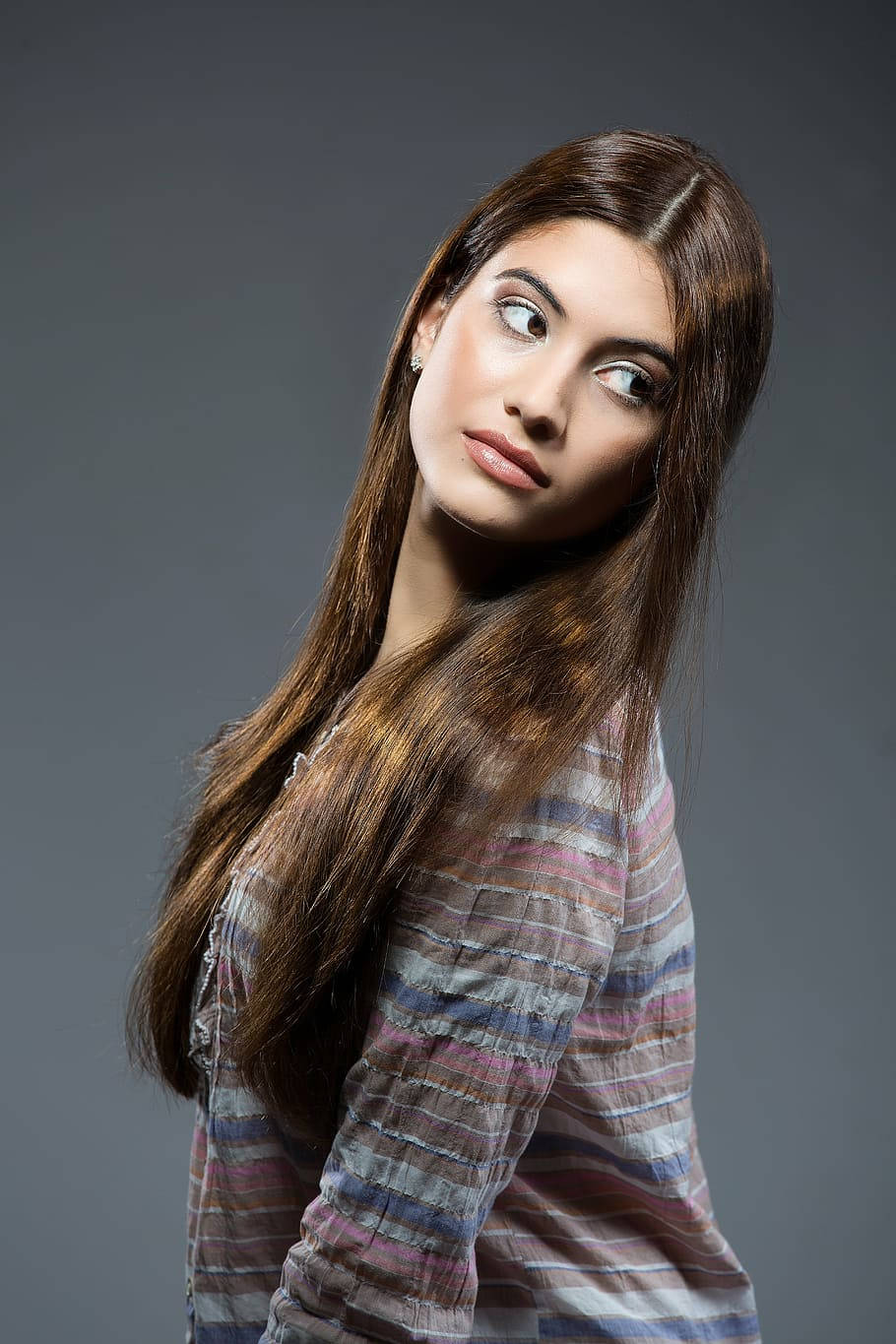 Long Brunette Hair Female Model Wallpaper
