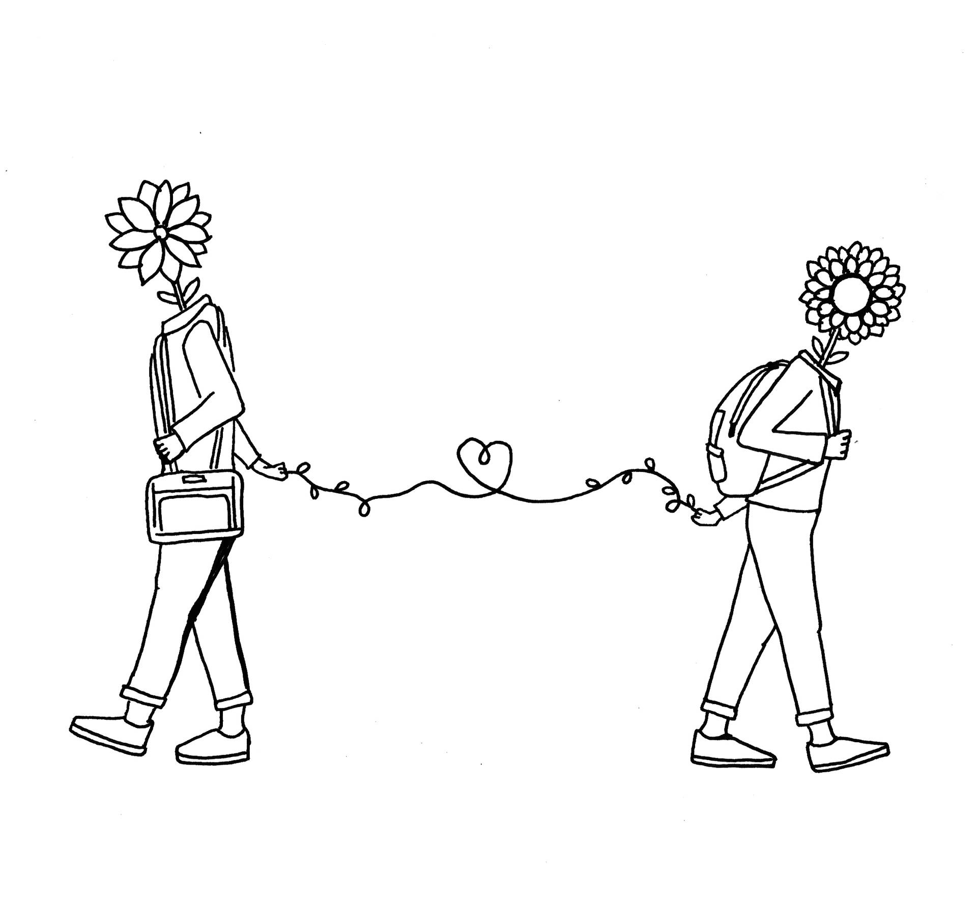 Long Distance Relationship Flower Line Art Wallpaper
