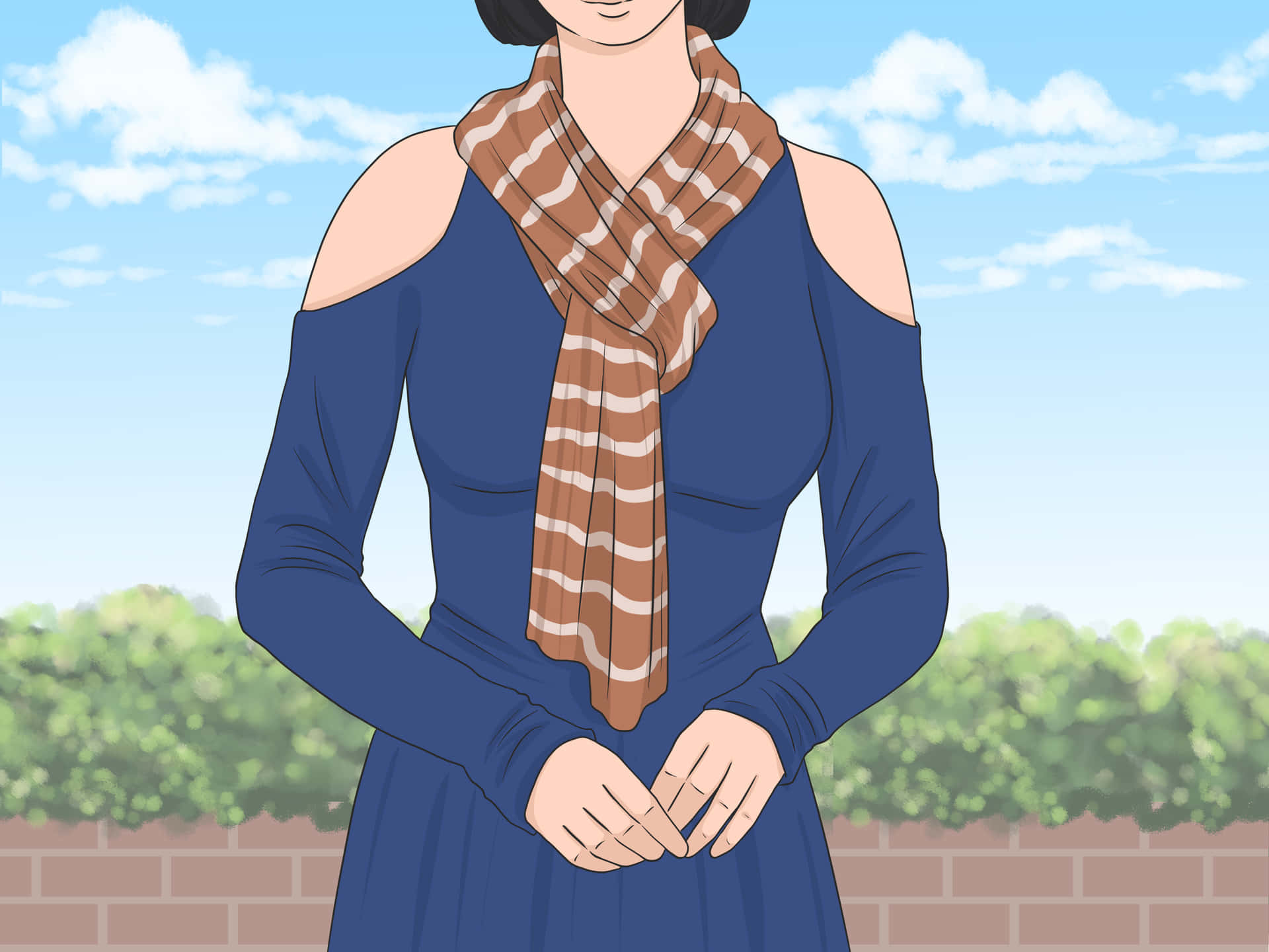 Cartoon Girl In Blue Long Dress With A Scarf Picture