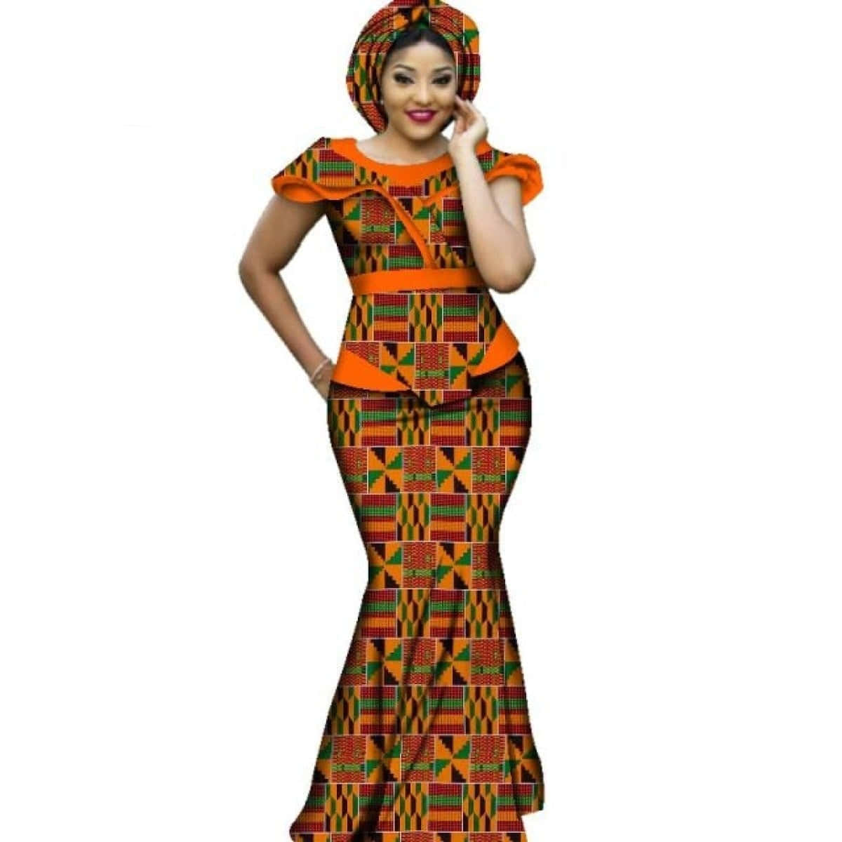 Bildav Kvinna I Afrikansk Långklänning