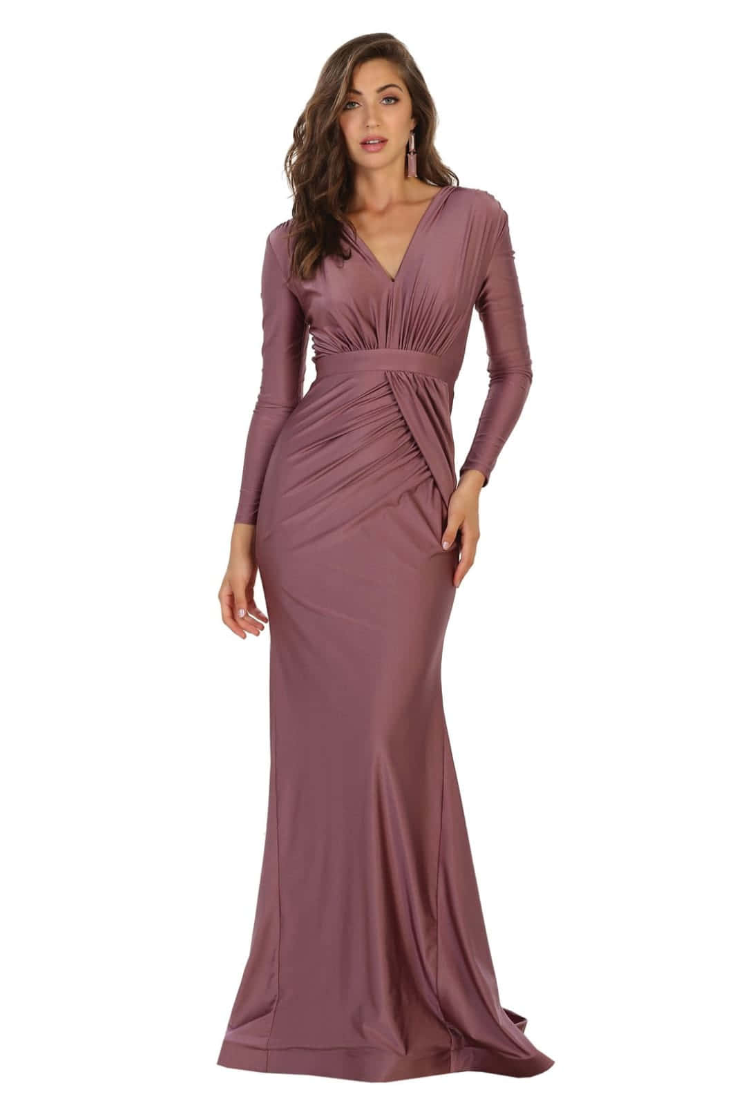 Model In A Light Purple Sleeved Long Dress Picture