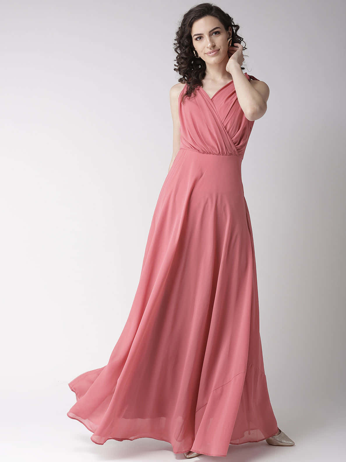 Woman In Peach Infinity Long Dress Picture