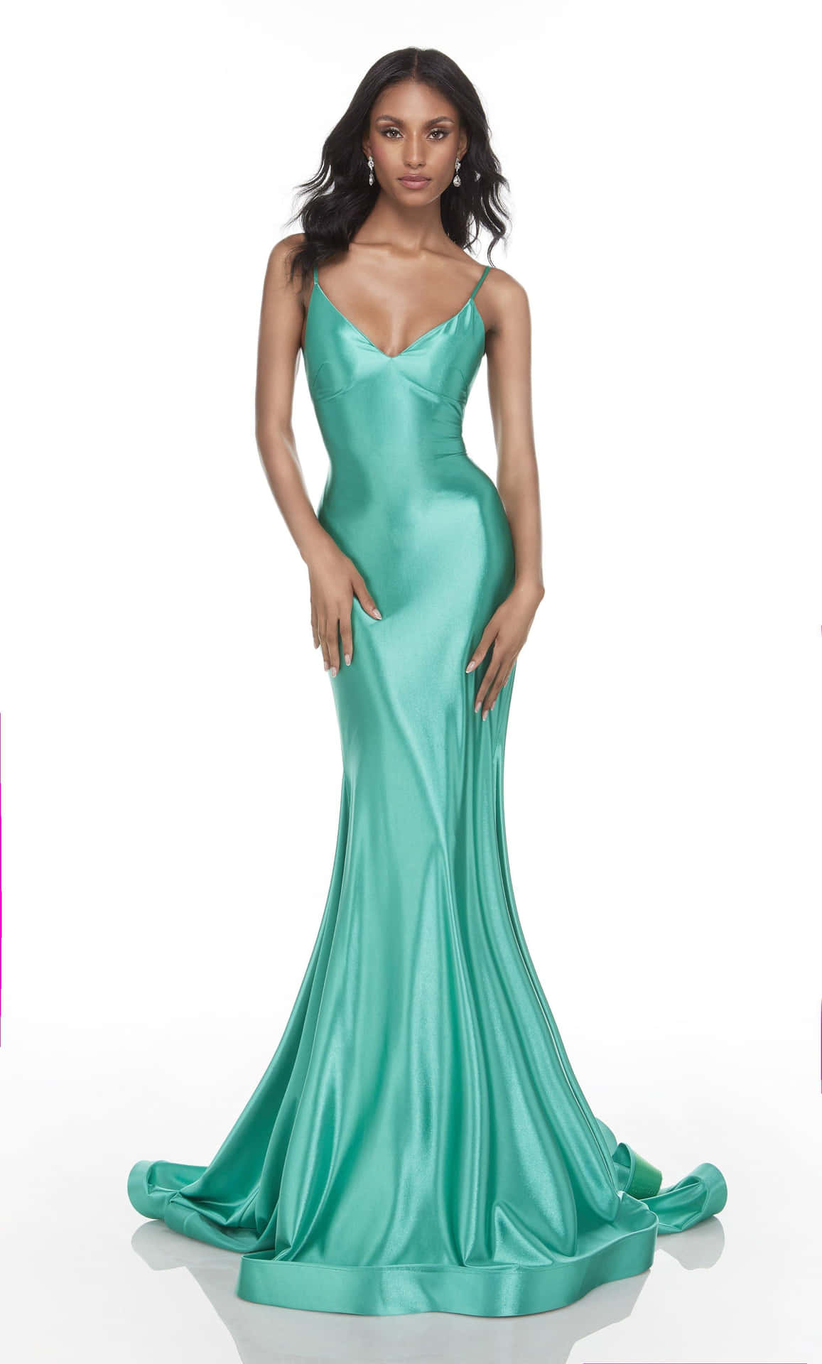 Model In Teal Long Dress Picture