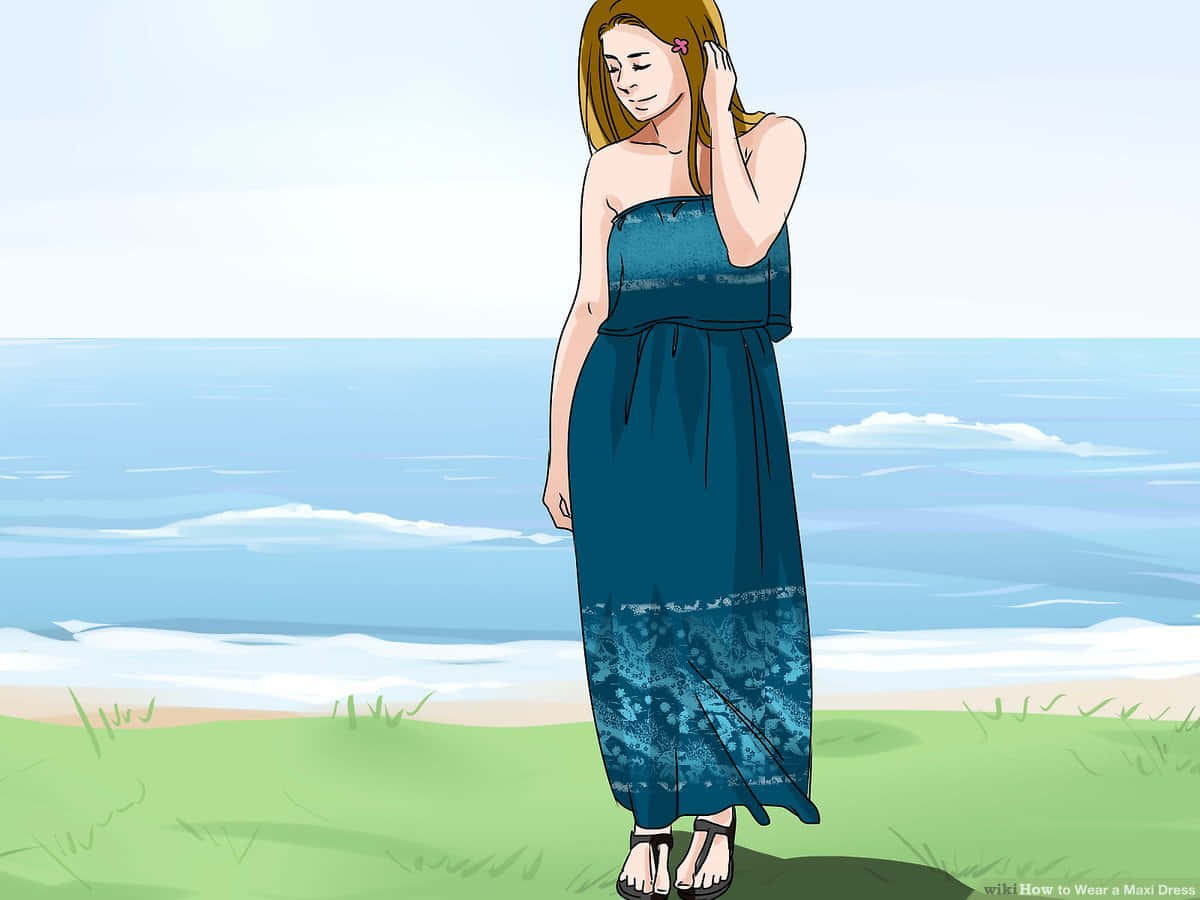 Cartoon Woman In Summer Long Dress Picture