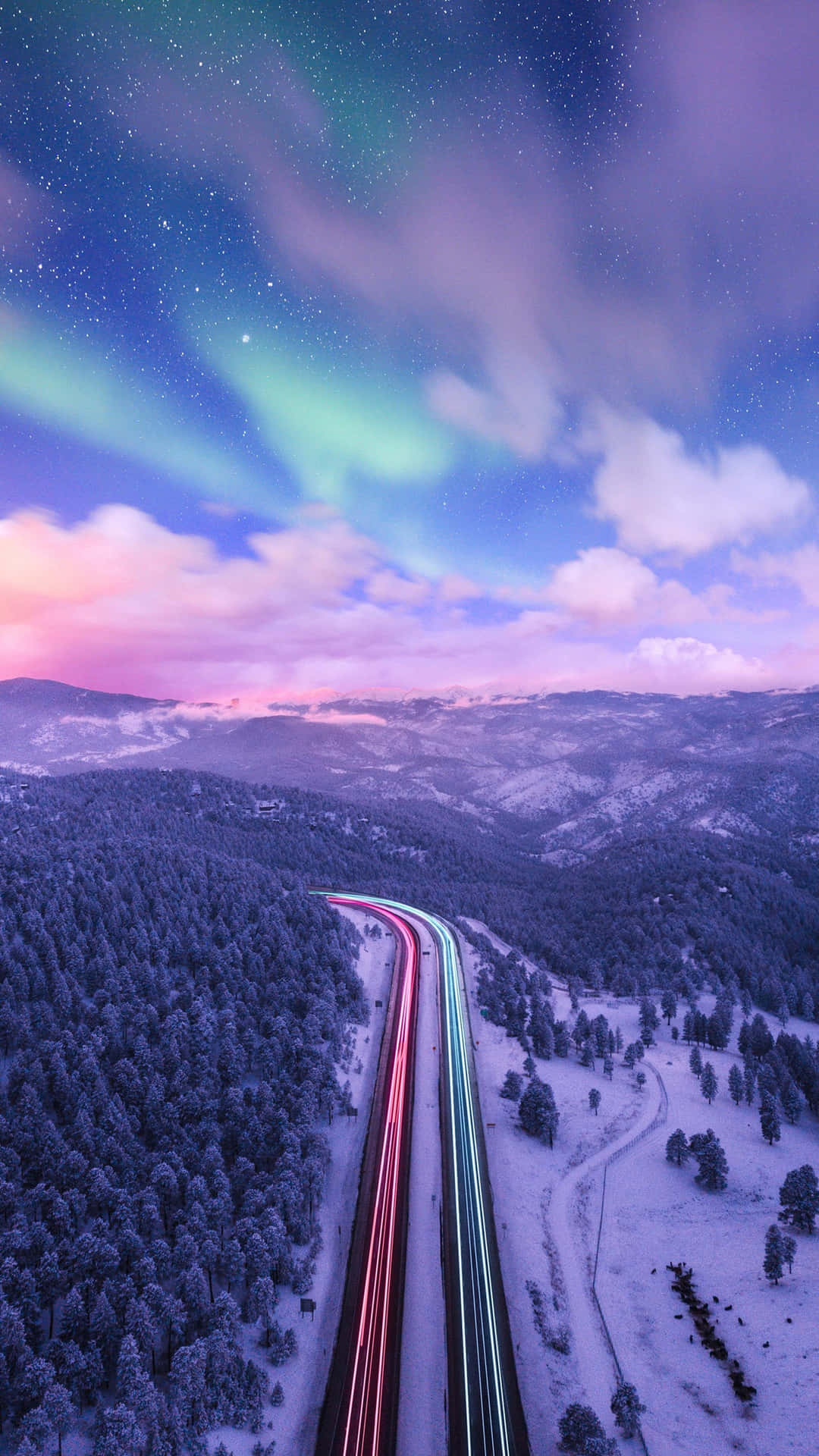 Lang eksponering vej med himlen farverigt 4k telefon tapet Wallpaper