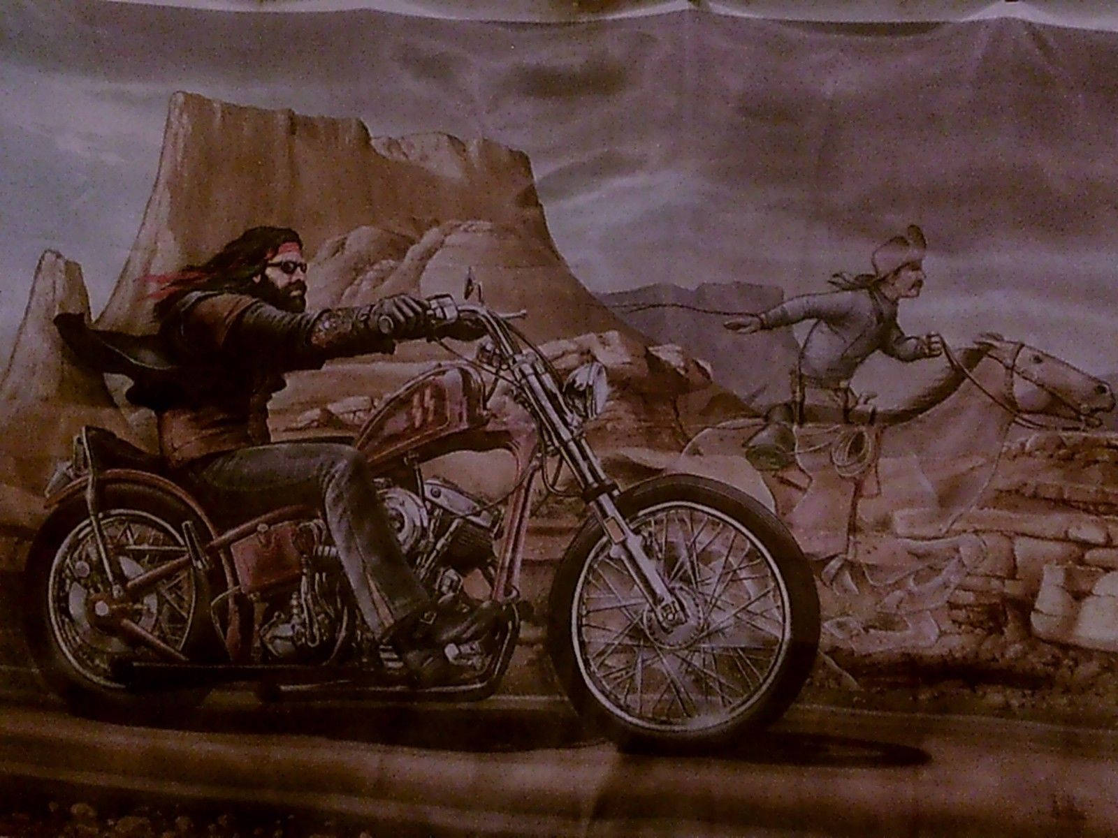 Langhaarigereasy Rider Auf Einem Großen Motorrad. Wallpaper