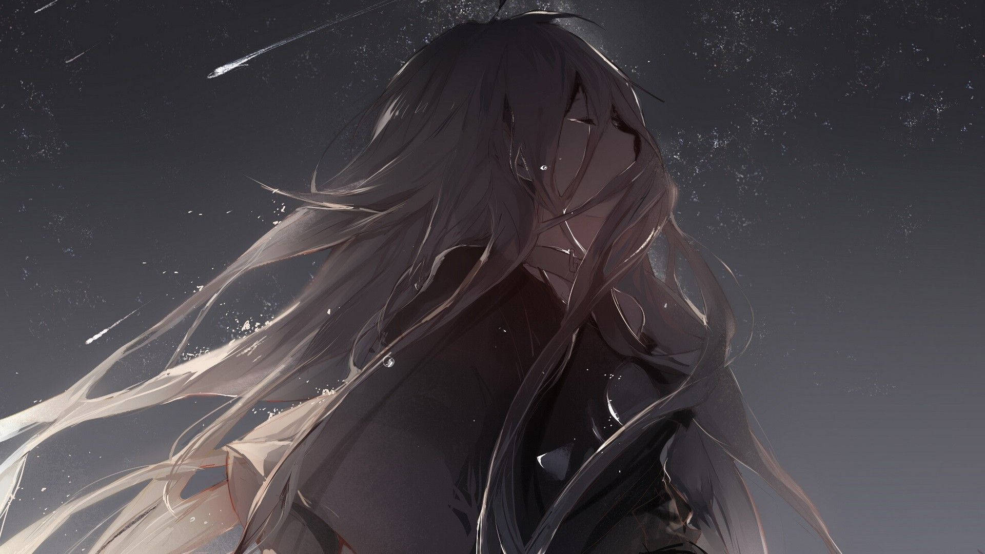 Long-haired Depressed Anime Girl Wallpaper