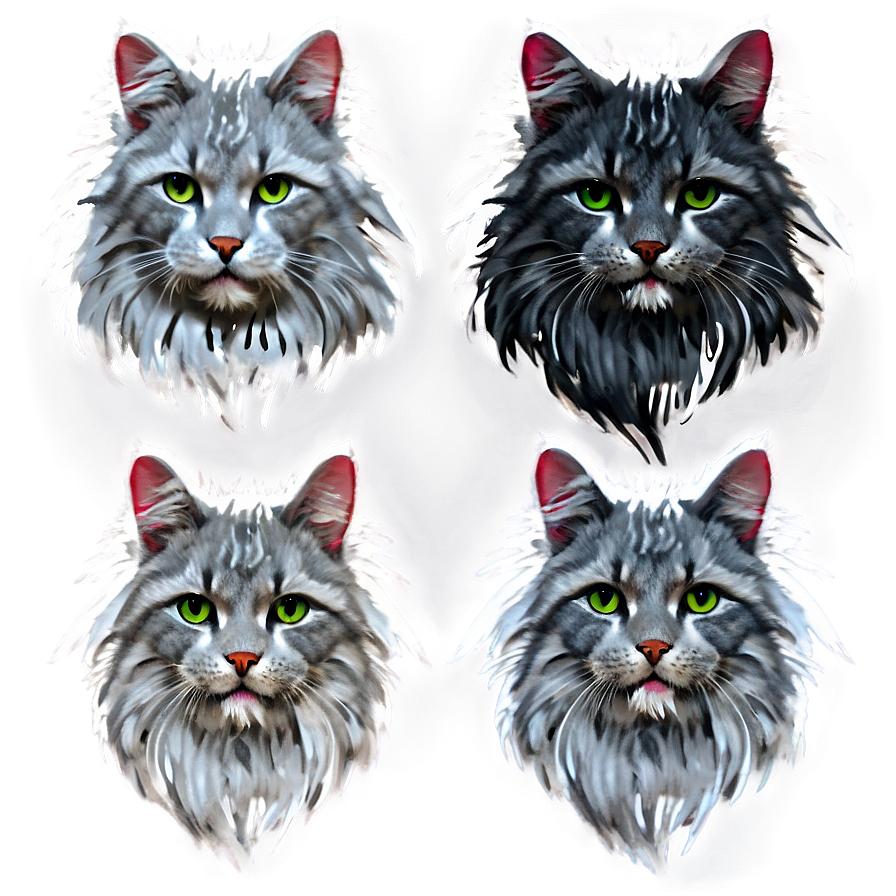 Long-haired Grey Cat Png 06252024 PNG