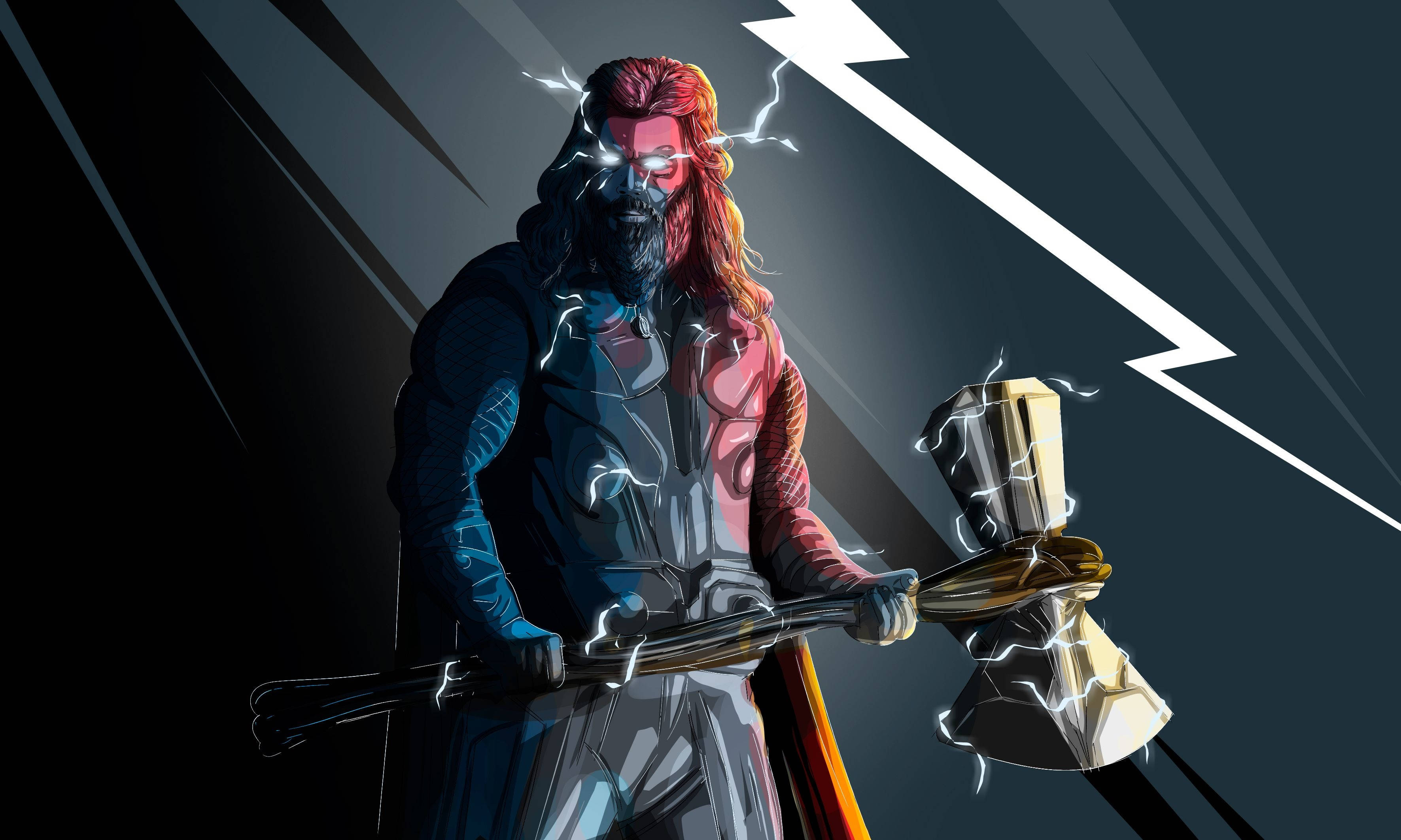 Long Haired Marvel Thor Stormbreaker Vector Art Wallpaper