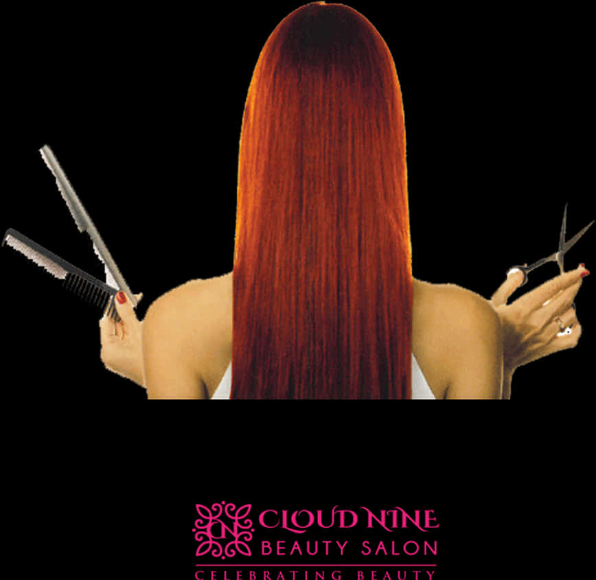 Long Red Hair Beauty Salon Ad PNG