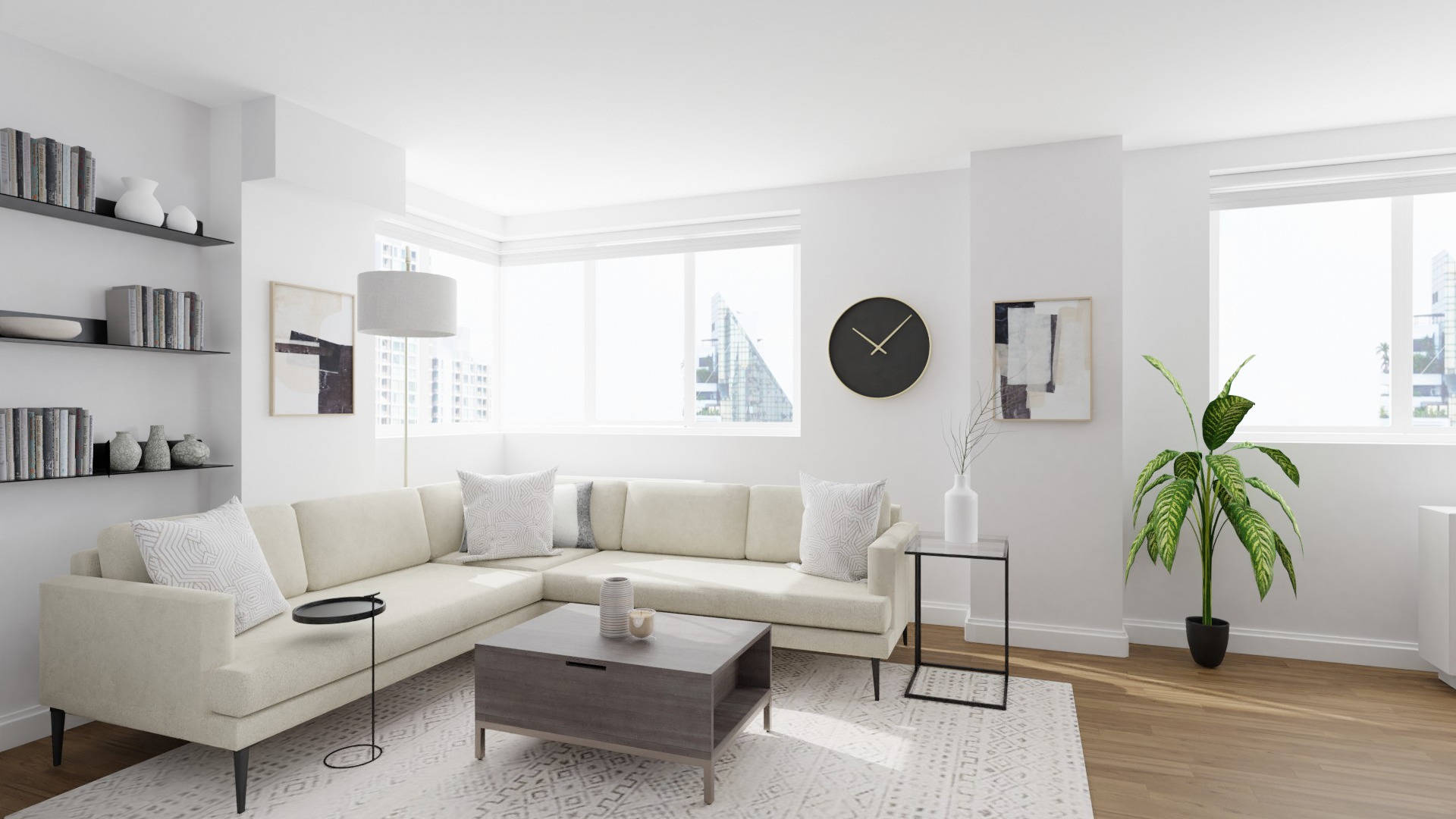 Long White Living Room Corner Sofa Wallpaper