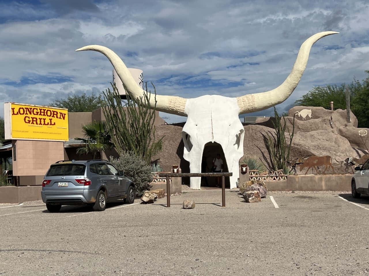 A Large Horned Cow In A Parking Lot