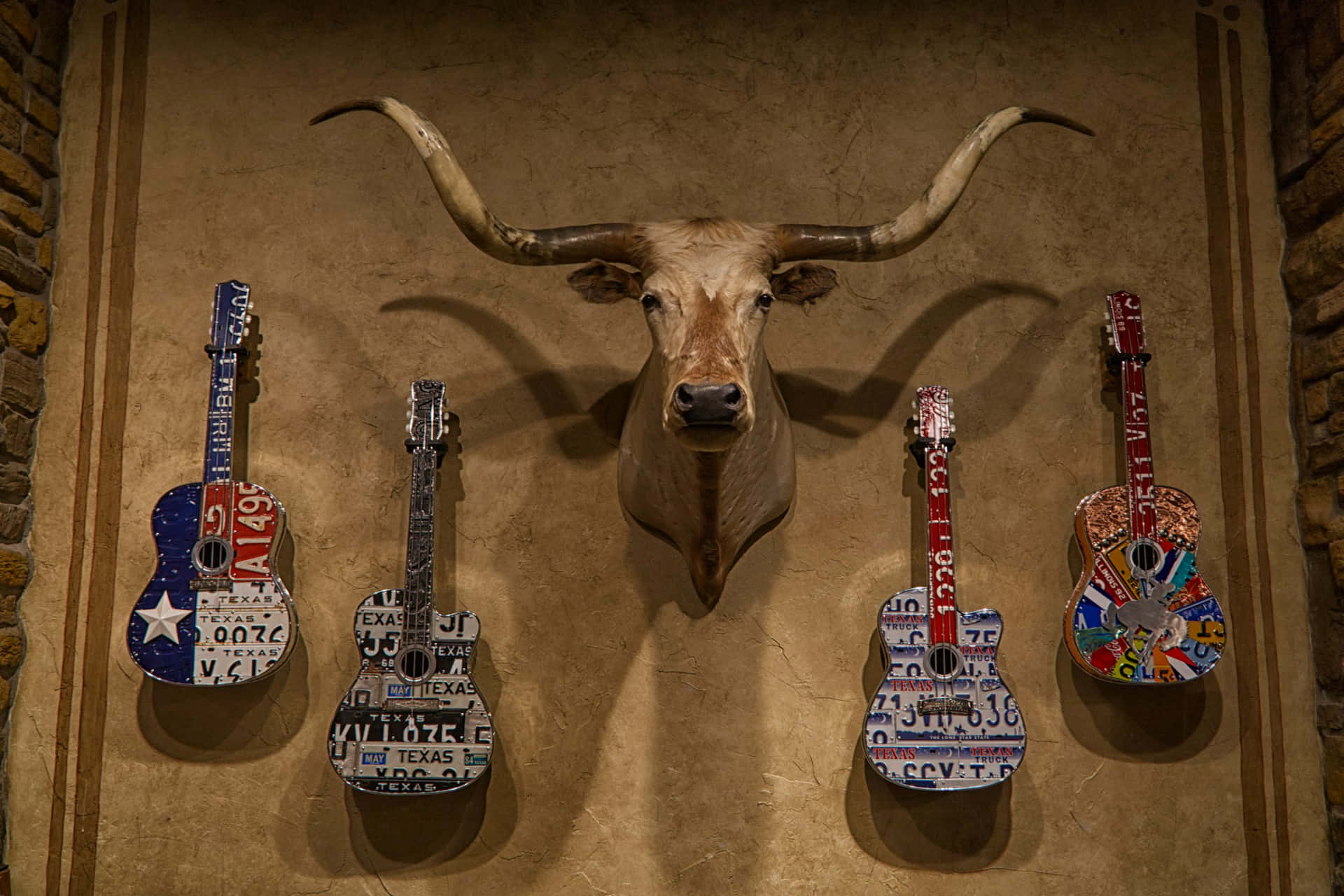Longhornand Guitars Western Decor Wallpaper