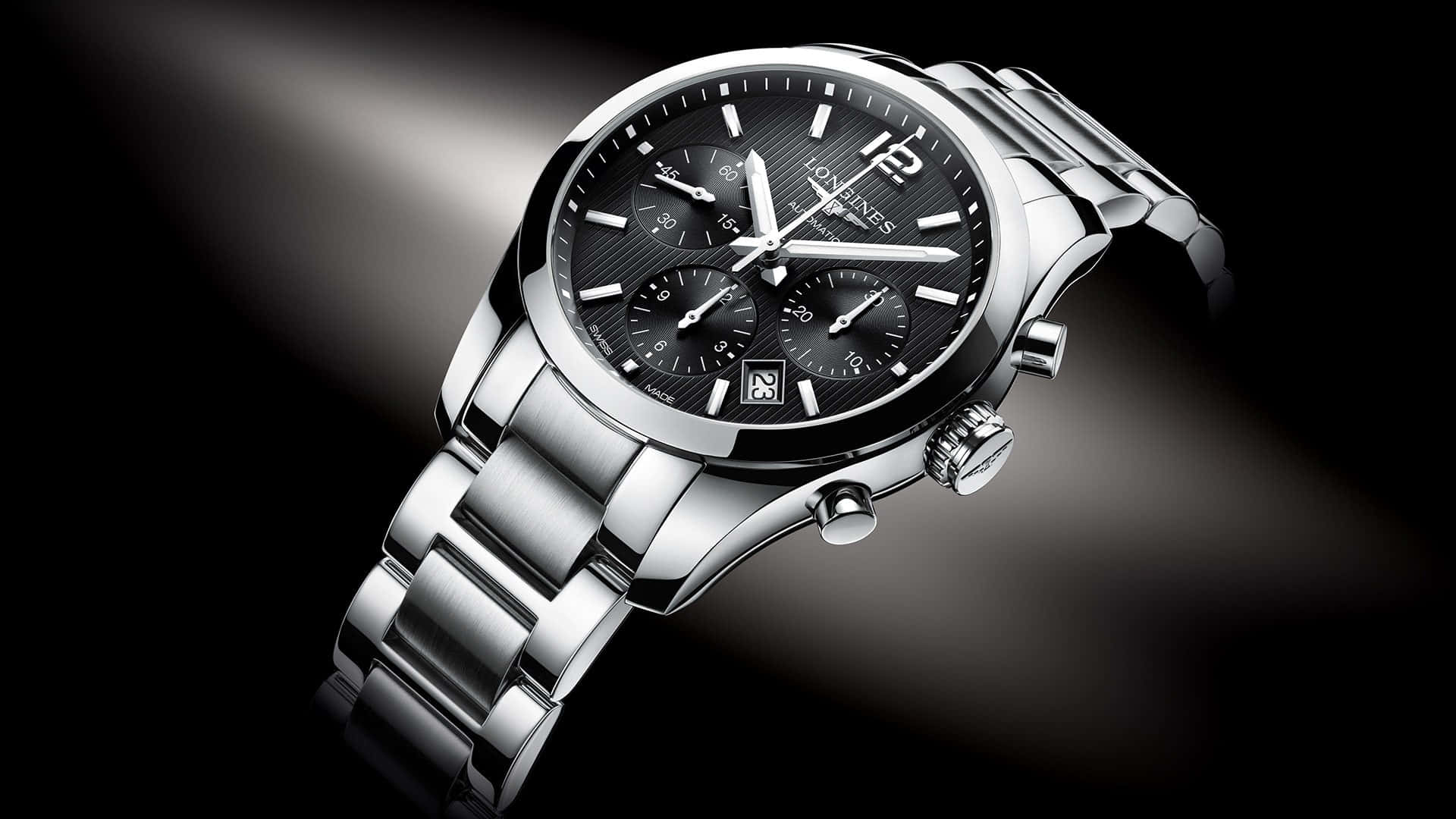 Caption: Luxurious Longines Conquest Classic Chronograph Watch Wallpaper