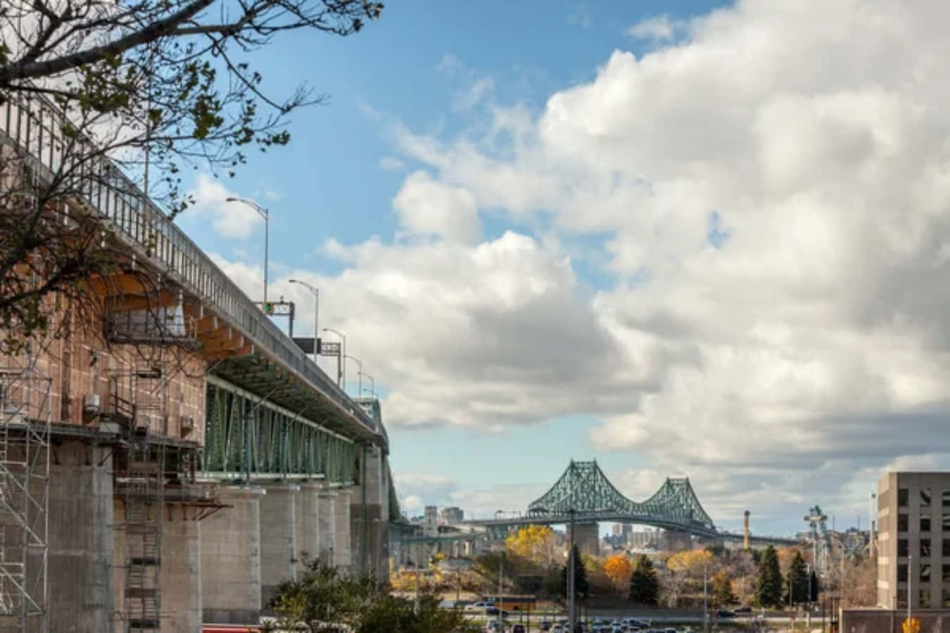 Longueuil Bridge Construction Cloudy Sky Wallpaper