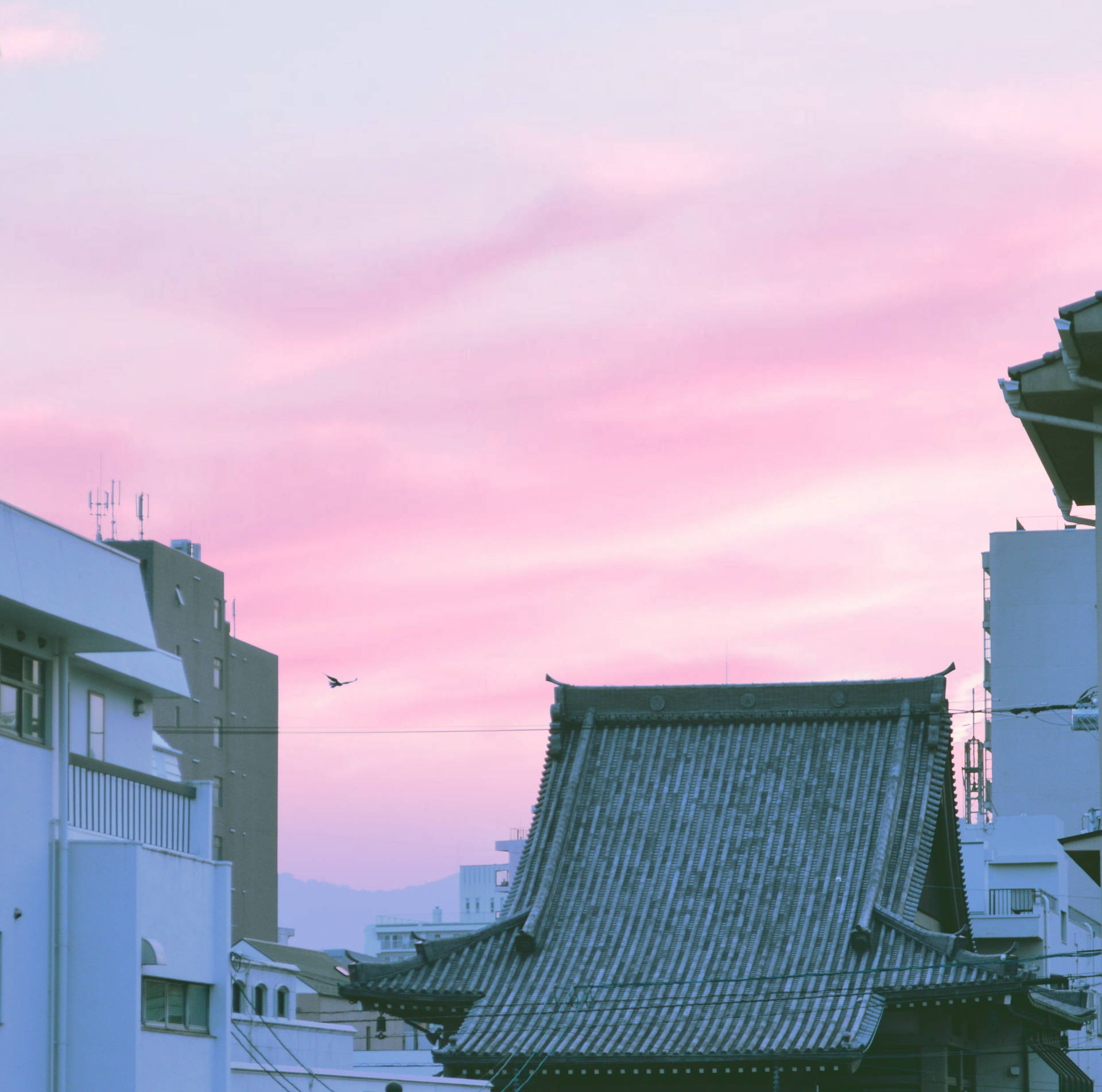 Looking Over Pastel Japanese Aesthetic View Wallpaper