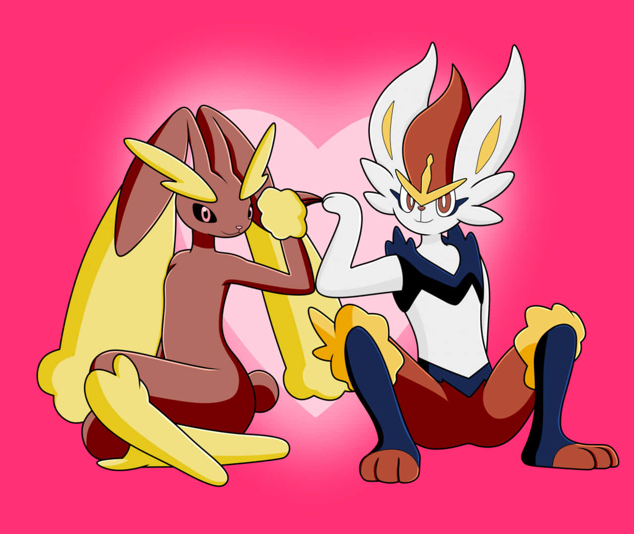 two pokemon characters sitting on a pink background Wallpaper