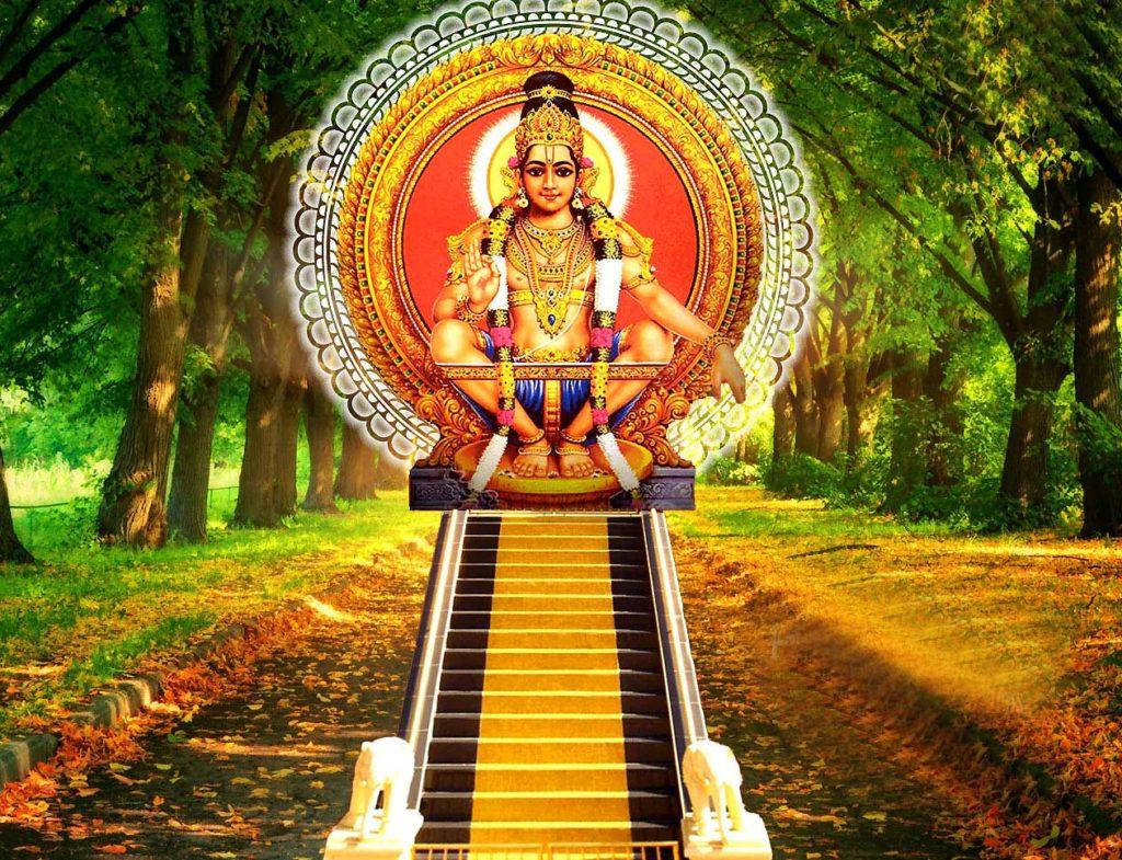Lord Ayyappa In Road Of Trees Wallpaper