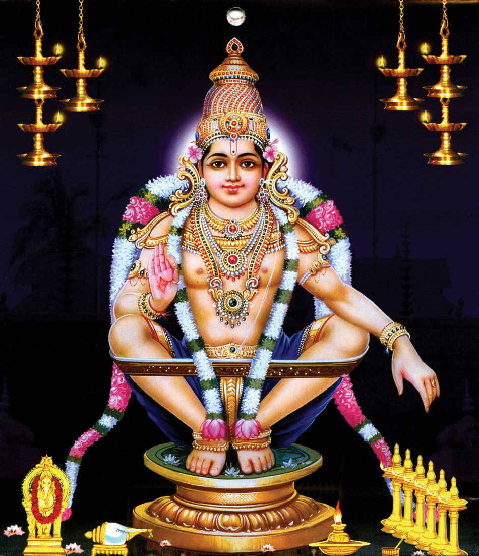 Download Lord Ayyappa With Candles On Black Background Wallpaper ...