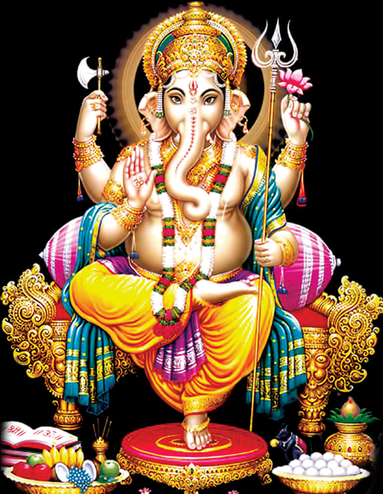 Lord Ganesh Colorful Illustration PNG