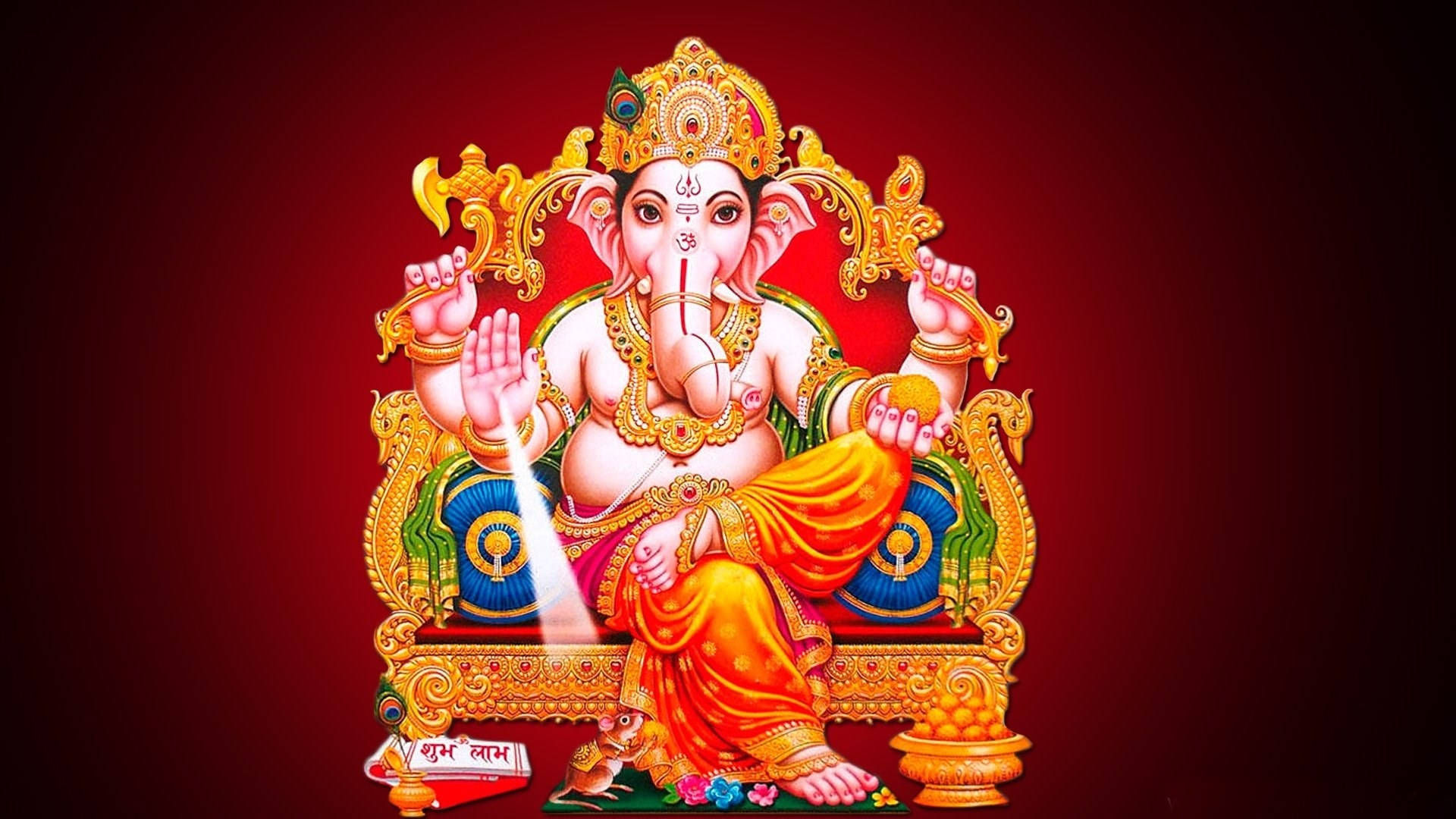 Lord Ganesh Desktop Opera D'arte Digitale Nera E Rossa Sfondo