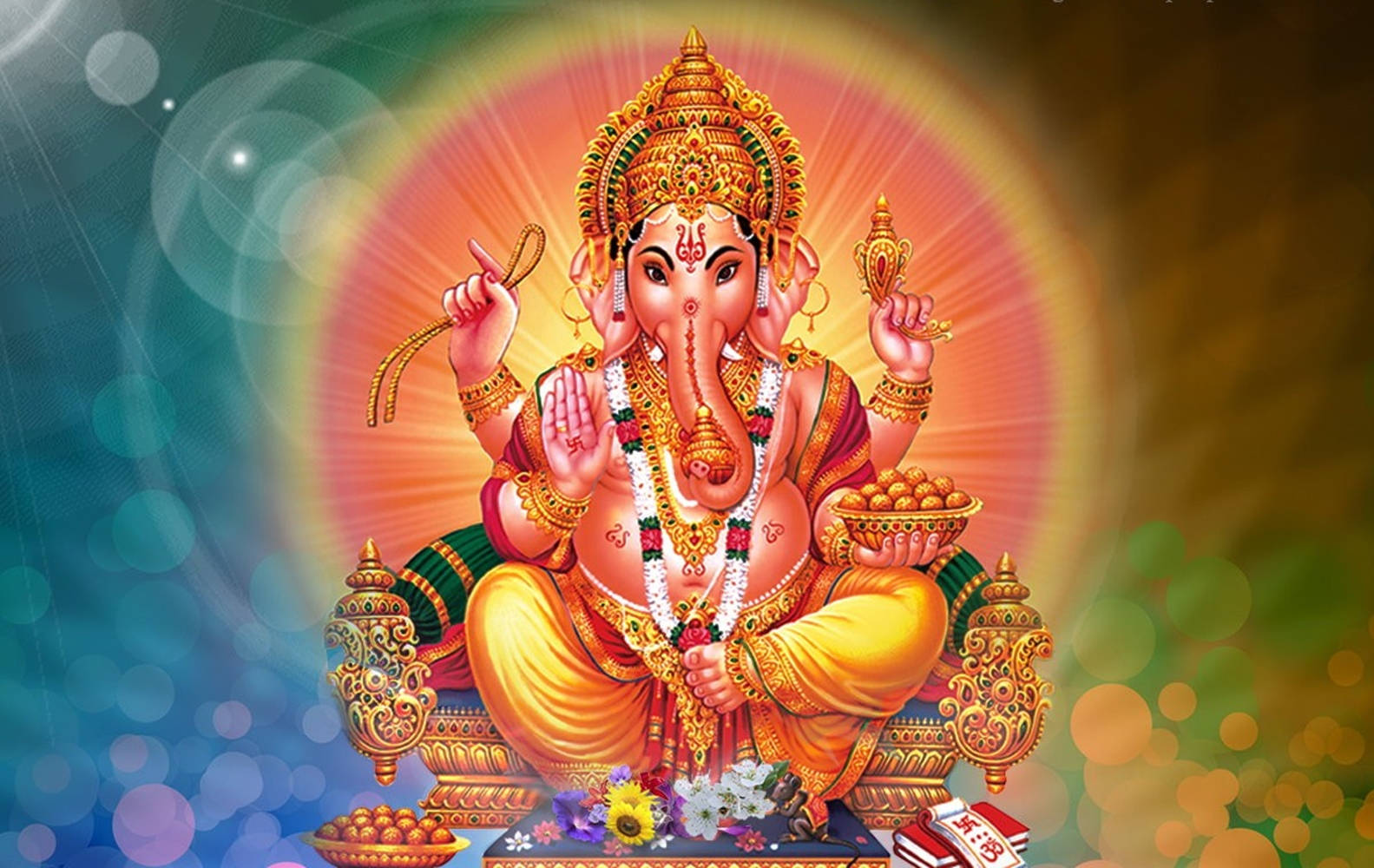 Artegráfico De Lord Ganesh Para Escritorio Con Bokeh Colorido. Fondo de pantalla