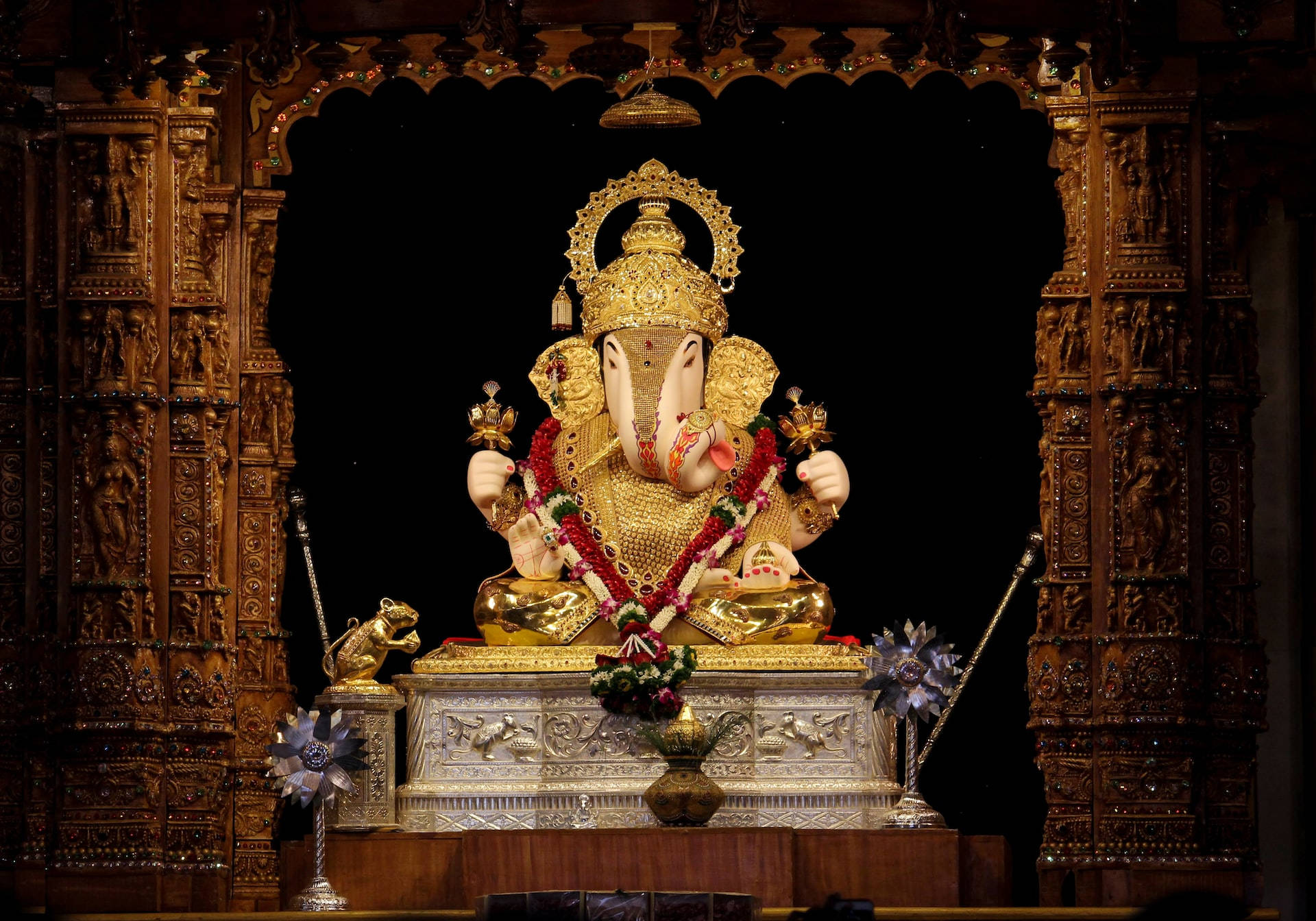 Lord Ganesh Desktop Gold Statue Graphic Art Wallpaper
