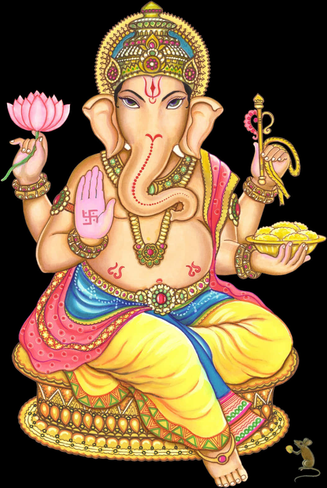 Lord Ganesh Holding Lotusand Sweets PNG