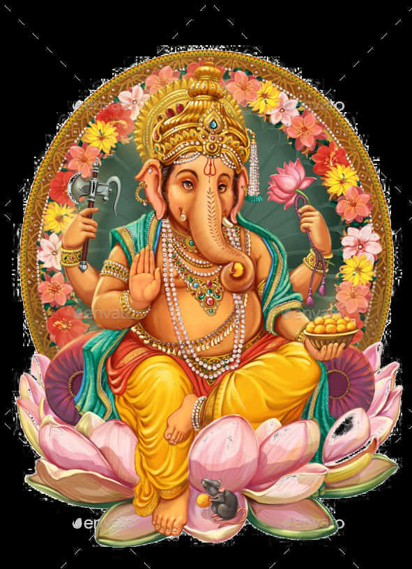 Lord Ganesh Seatedon Lotus PNG