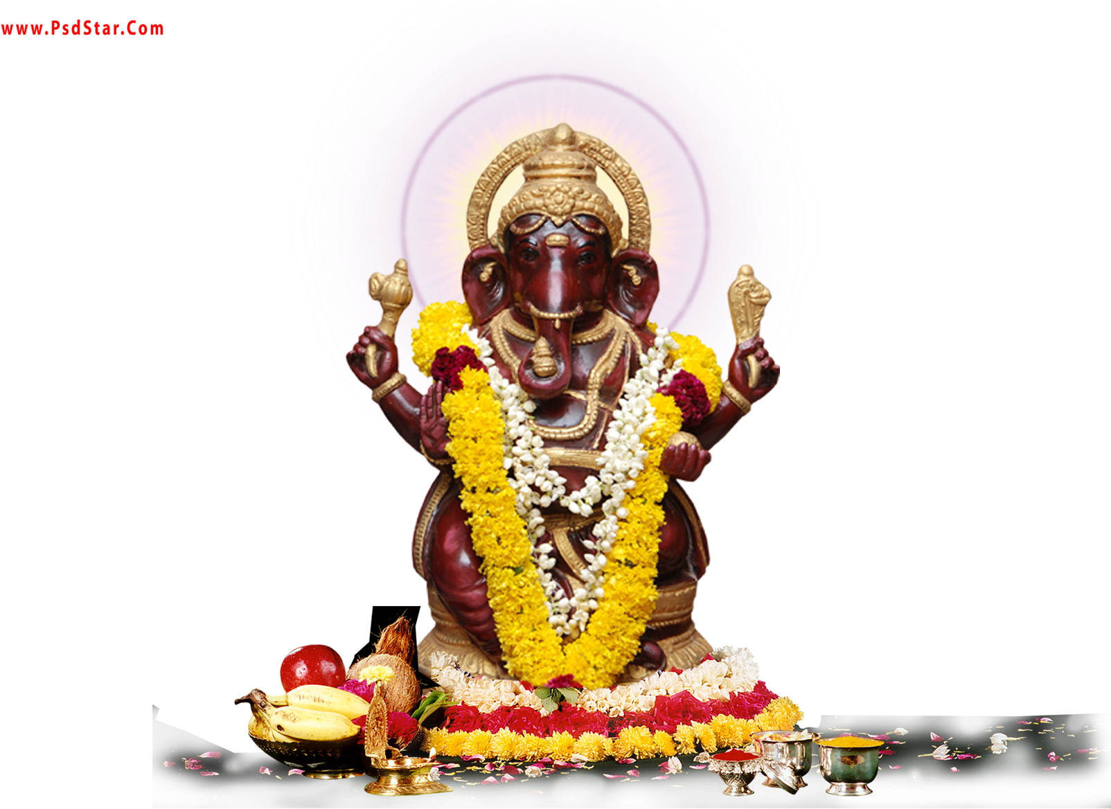 Download Lord Ganesh Statue Decoratedwith Flowers | Wallpapers.com