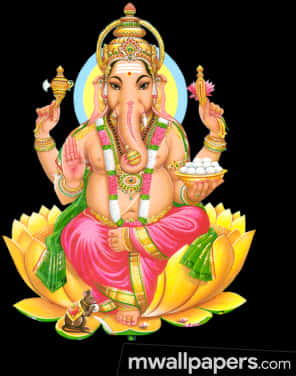 Lord Ganesha Seatedon Lotus PNG