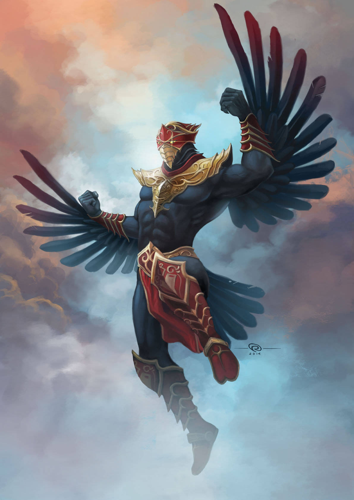 Lord Garuda Soaring In Skies Background