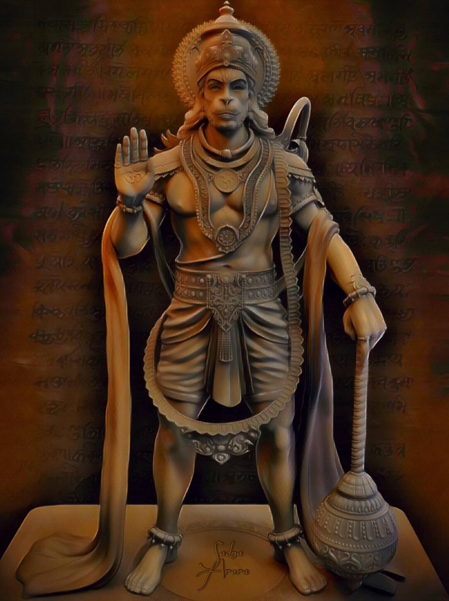 Lord Hanuman 3D Legeværksskulptur Tapet Wallpaper
