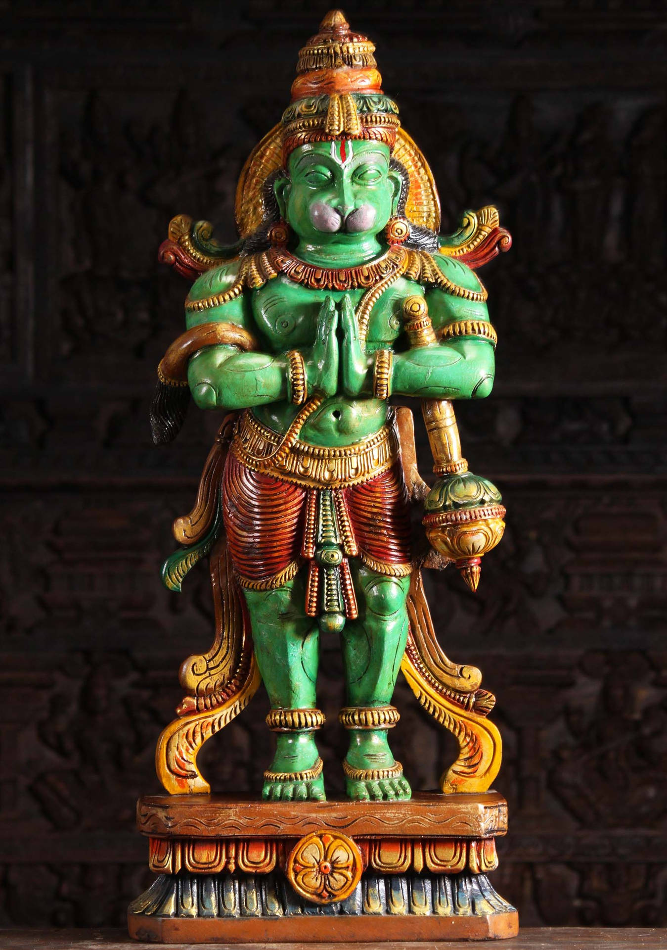 Lord Hanuman 3D Grøn Skulptur Tæpper Tapet Wallpaper