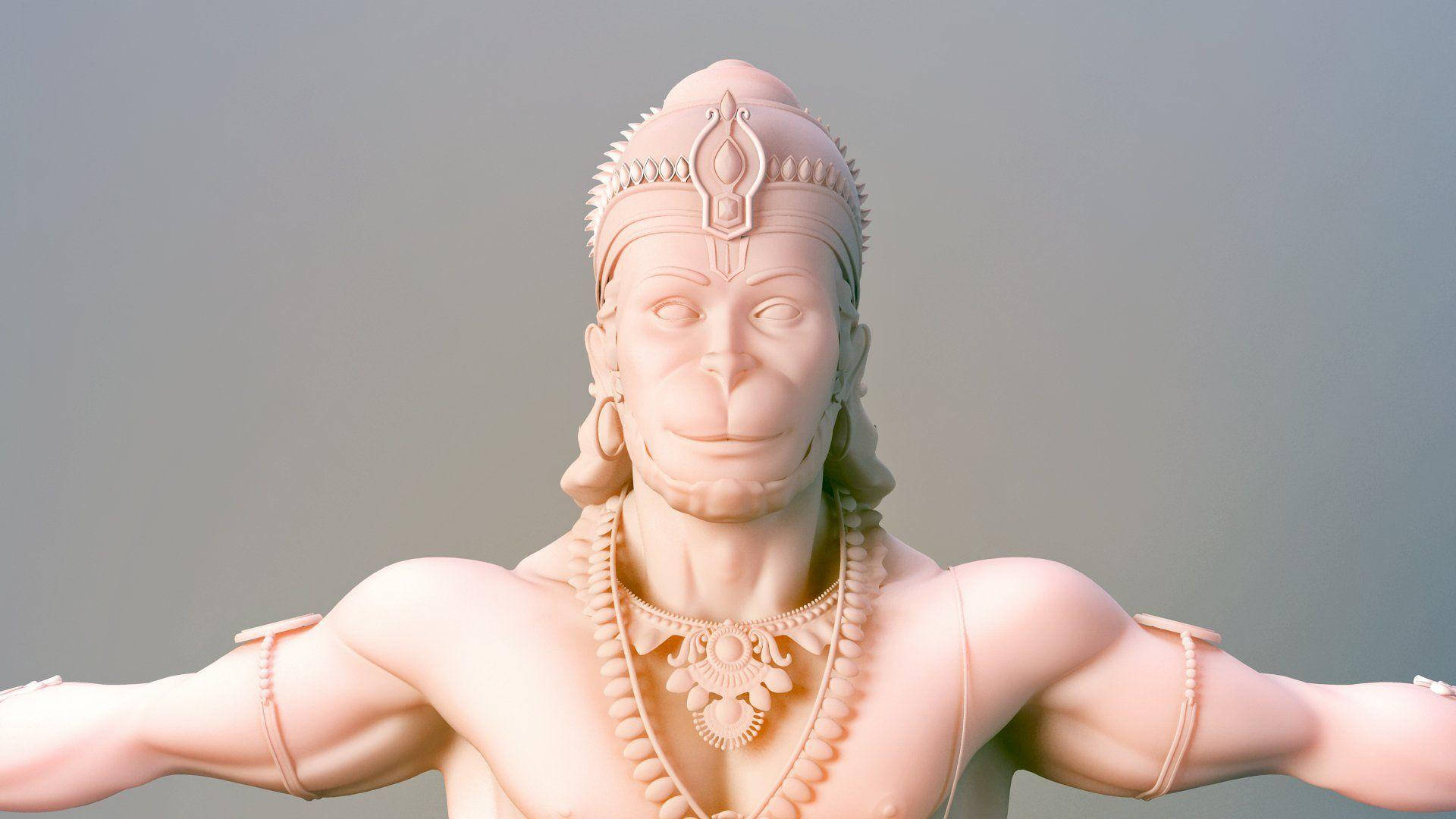 Esculturade Marfil En 3d De Lord Hanuman. Fondo de pantalla