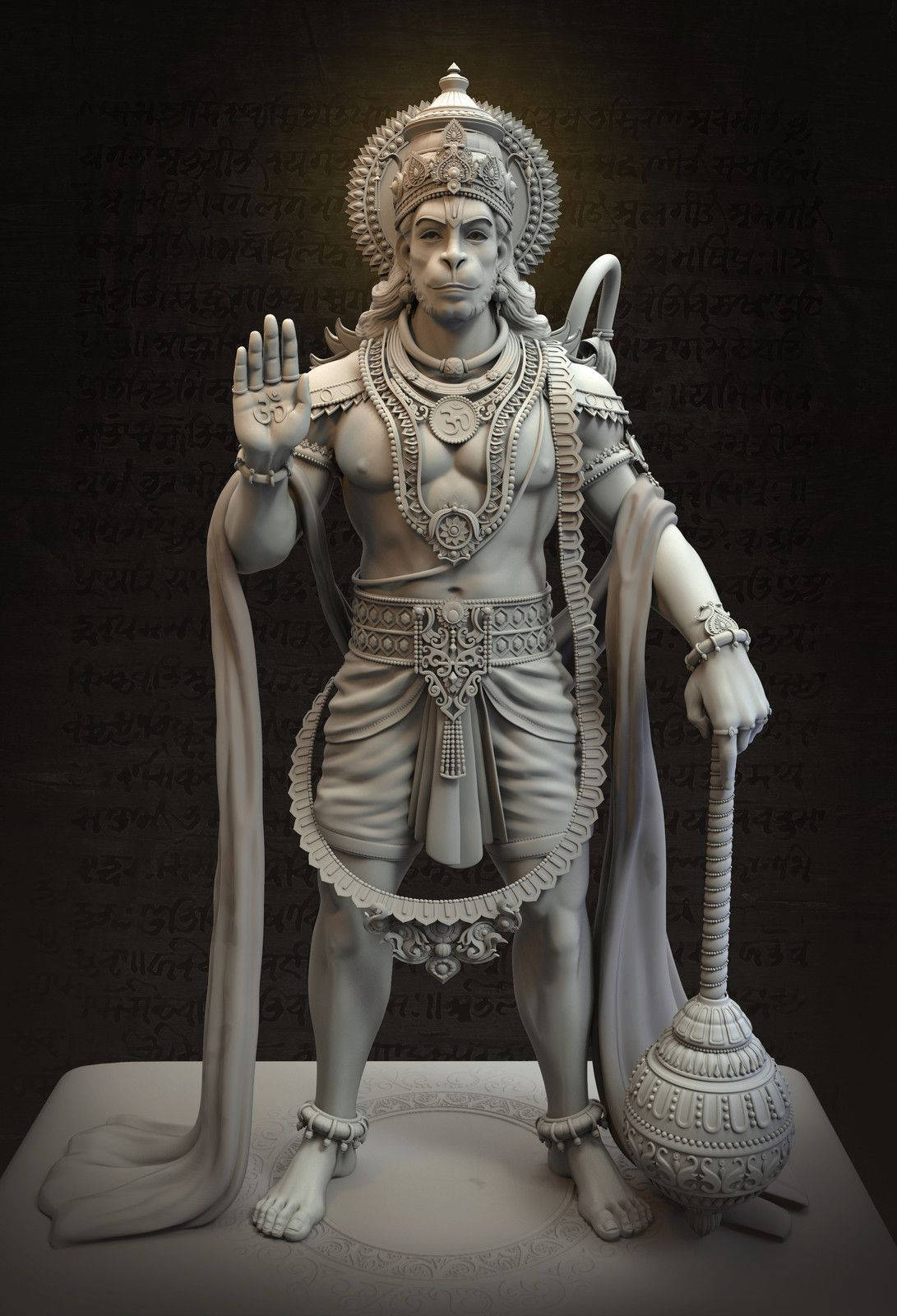 Esculturade Piedra De Lord Hanuman En 3d Fondo de pantalla
