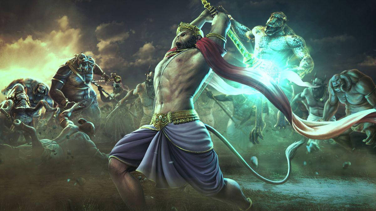 Lord Hanuman Fighting Enemies Hd Wallpaper