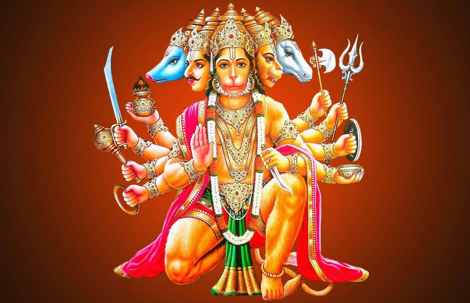 Lord Hanuman Five Faces And Arms Hd Wallpaper