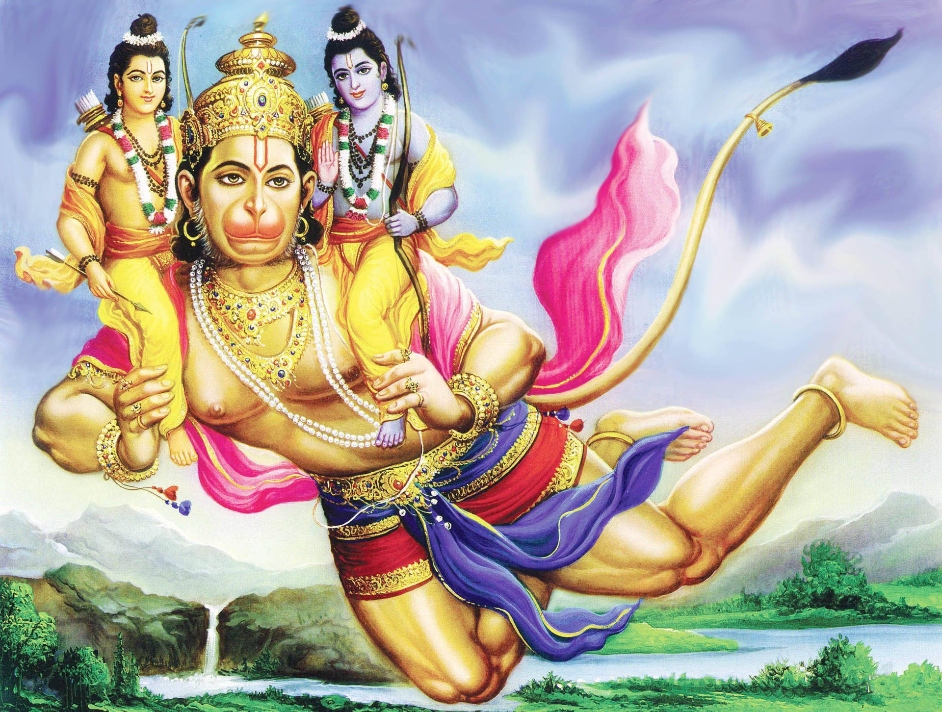 Lordhanuman, Rama Och Lakshmana I 3d. Wallpaper