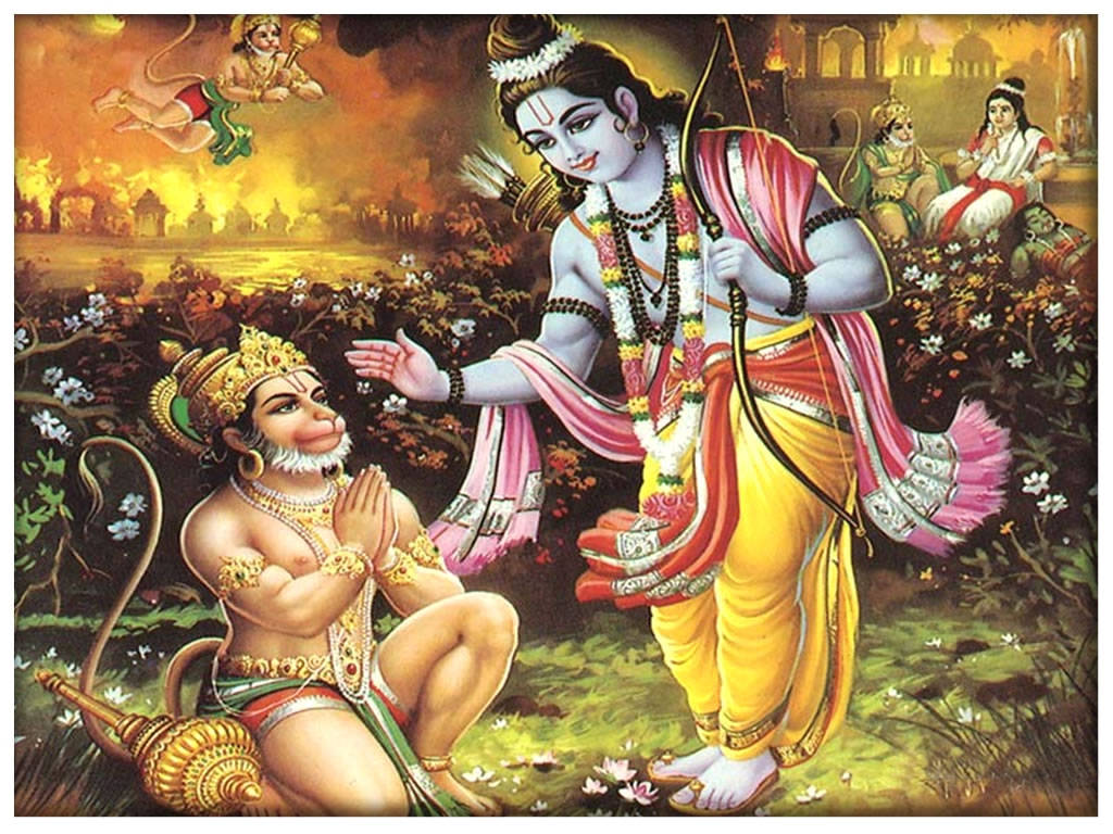 Lord Hanuman Rama In Garden Hd Wallpaper