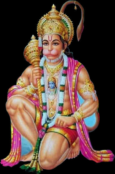 Lord Hanuman Seatedwith Gada PNG