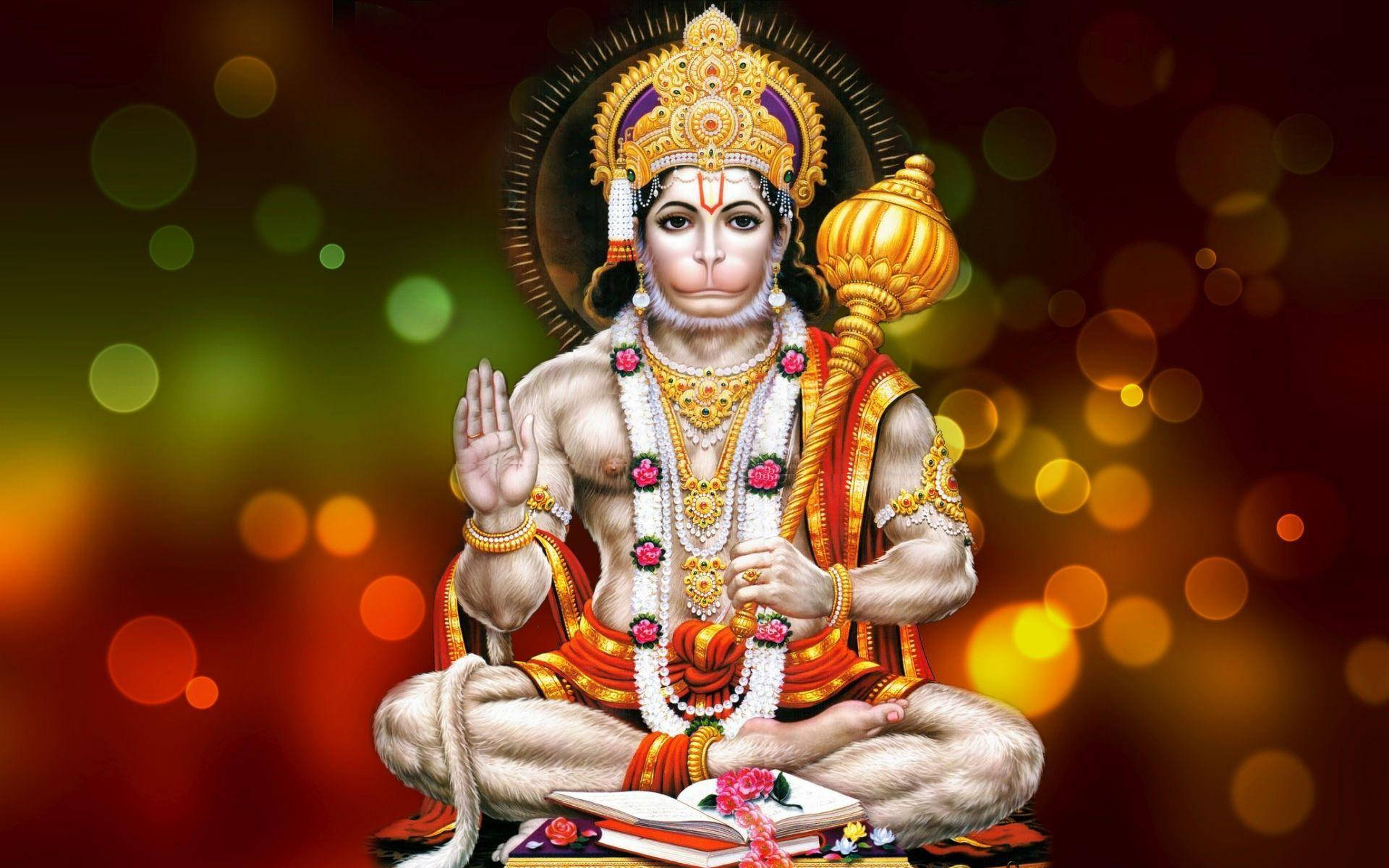 Lord Hanuman With Crown And Scepter Hd Wallpaper